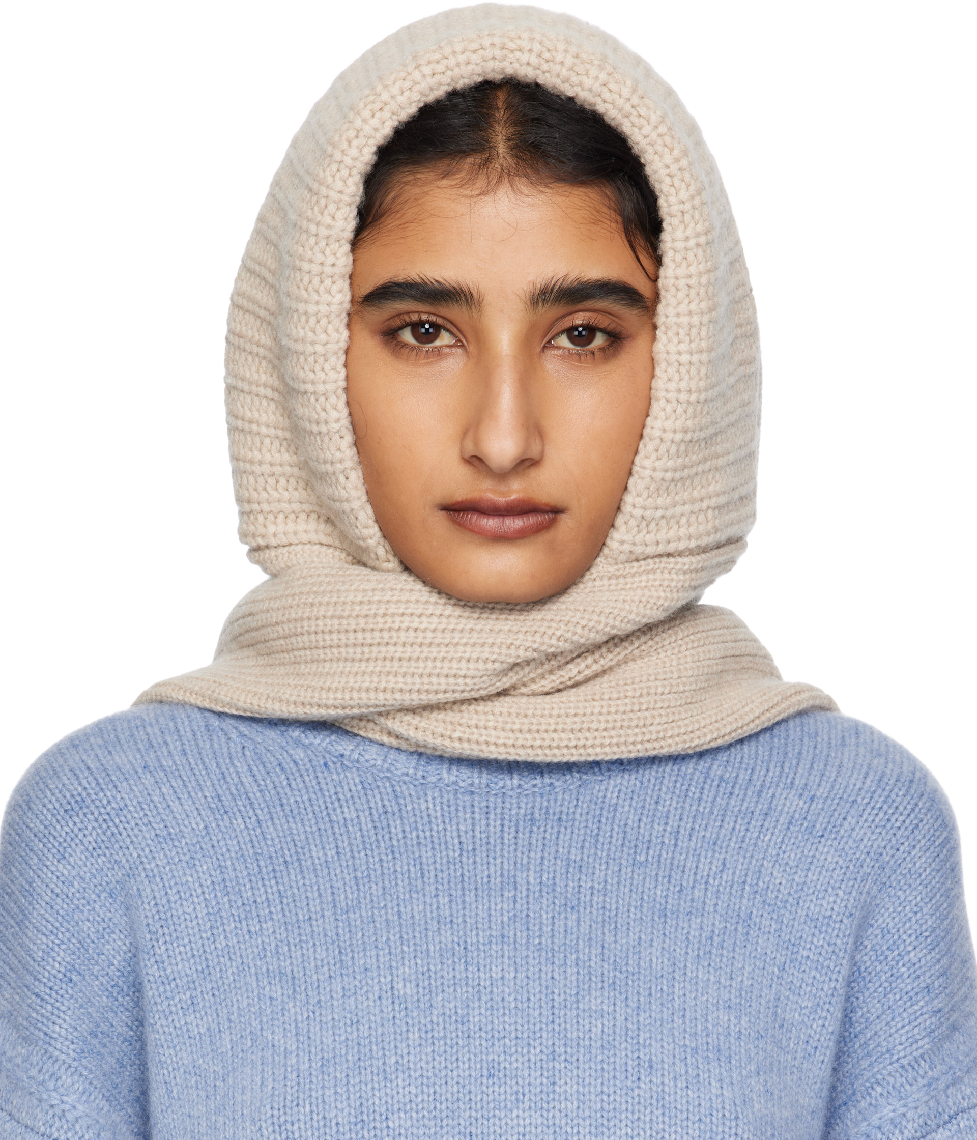 Yves Salomon: Beige Hooded Scarf | SSENSE