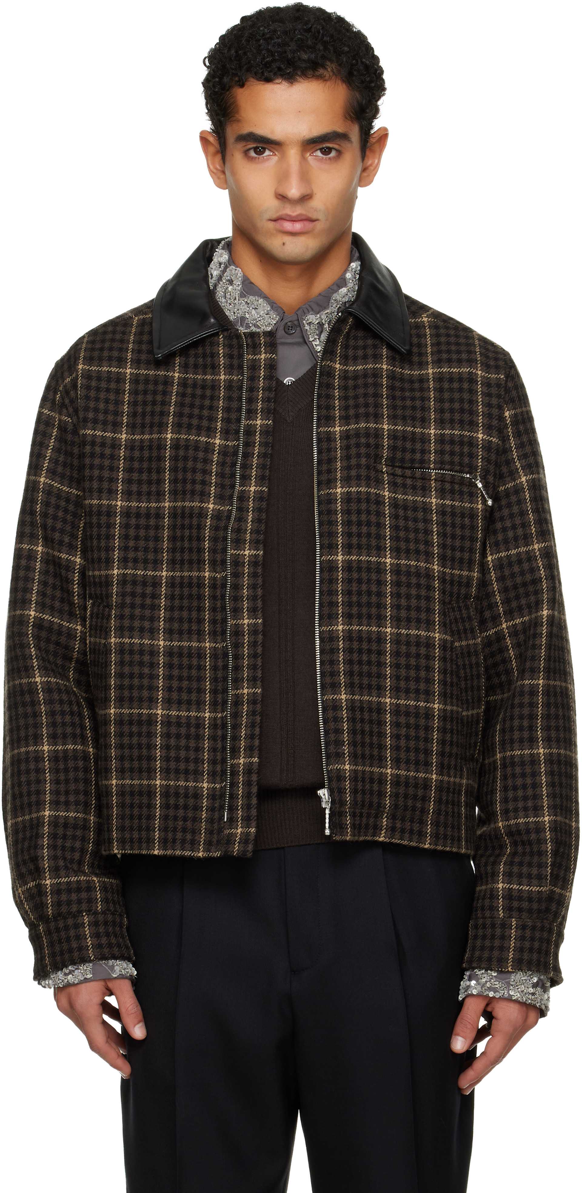 ジャケット・アウター Ernest w baker Virgin wool check jacket Ernest W. Baker Brown Virgin Wool Check Jacket Ernest W. Baker