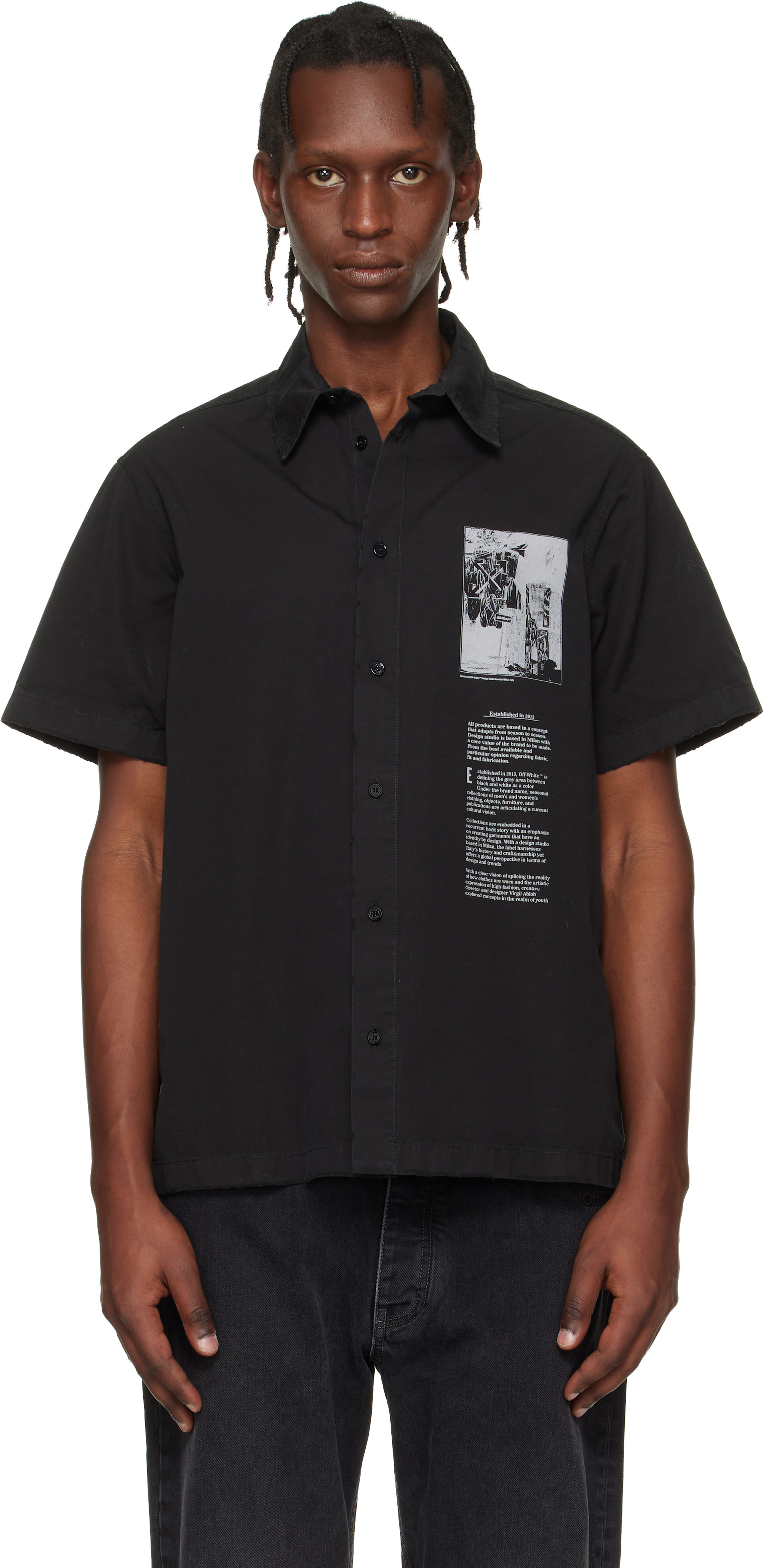 Off-White: Black Emblem Poplin Slim Bowling Shirt | SSENSE
