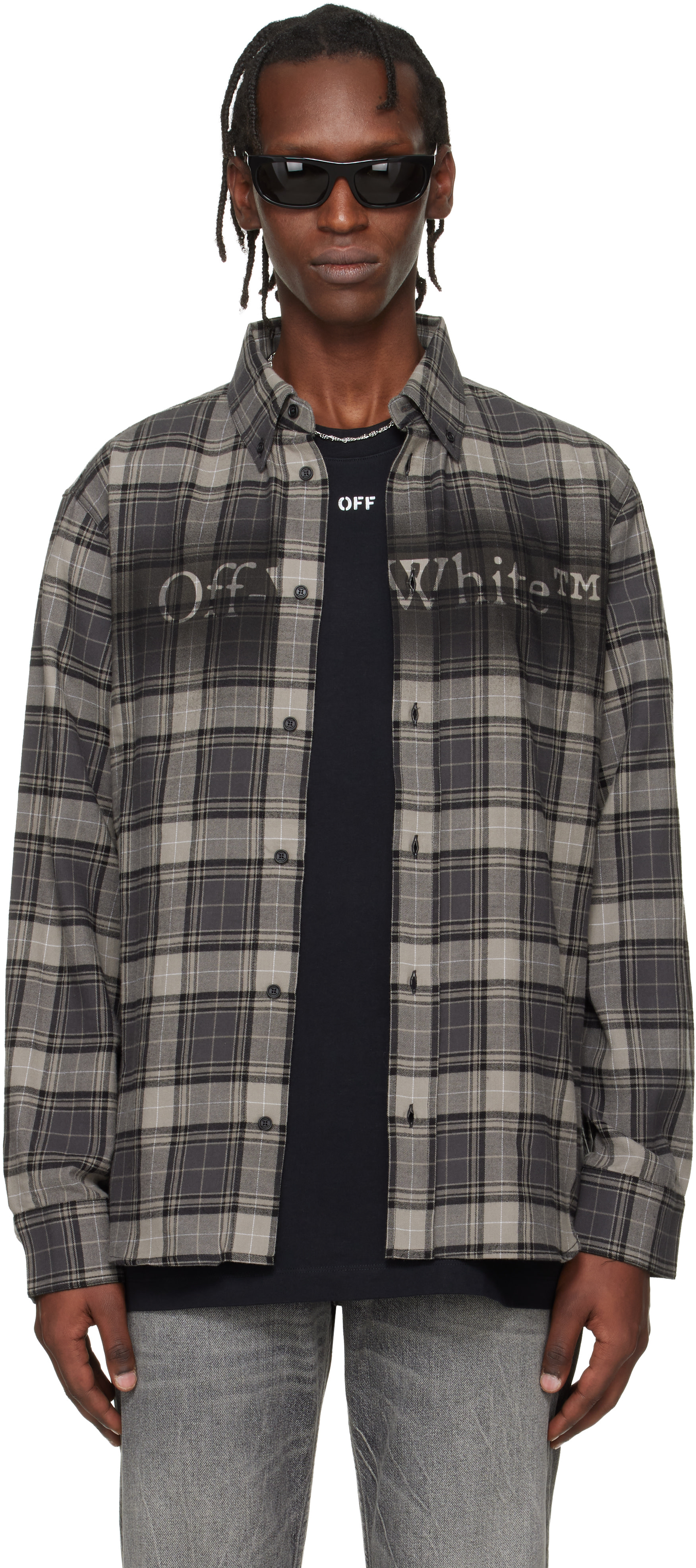 Off-White: Gray Spray Book Check Flannel Shirt | SSENSE