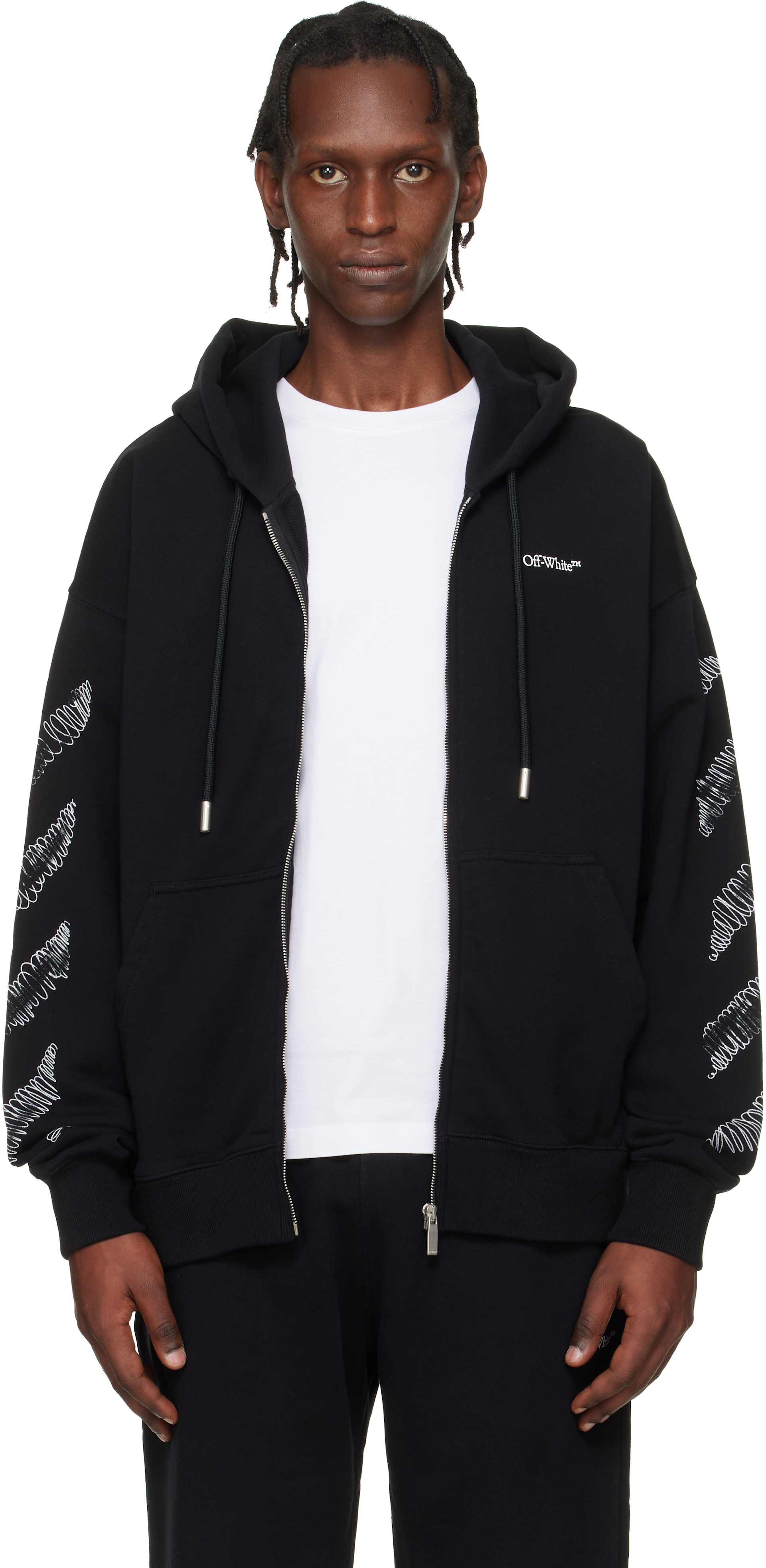 Off-White: Black Scribble Diagonal Skate Zip Hoodie | SSENSE