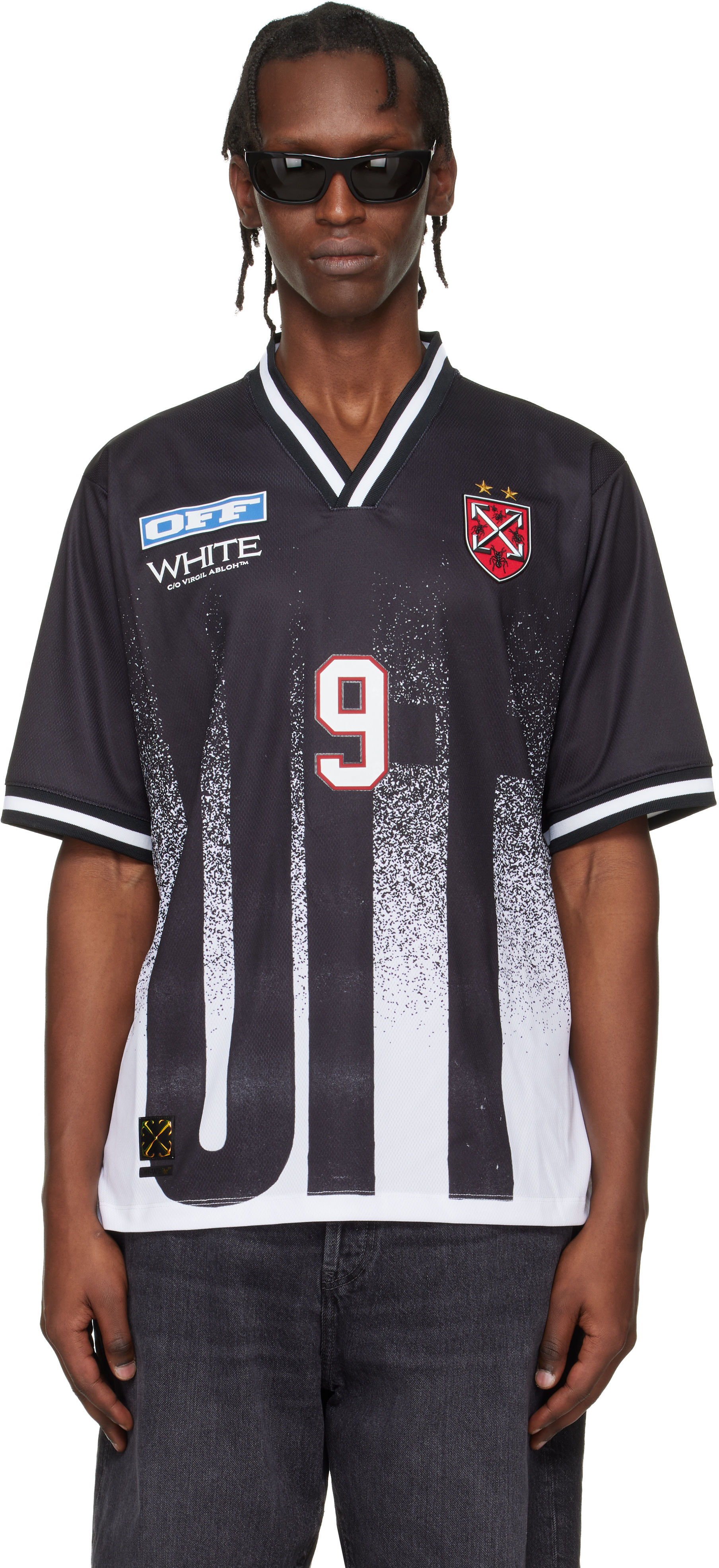Off-White: Black Big 'Off' Gradient Soccer Jersey | SSENSE