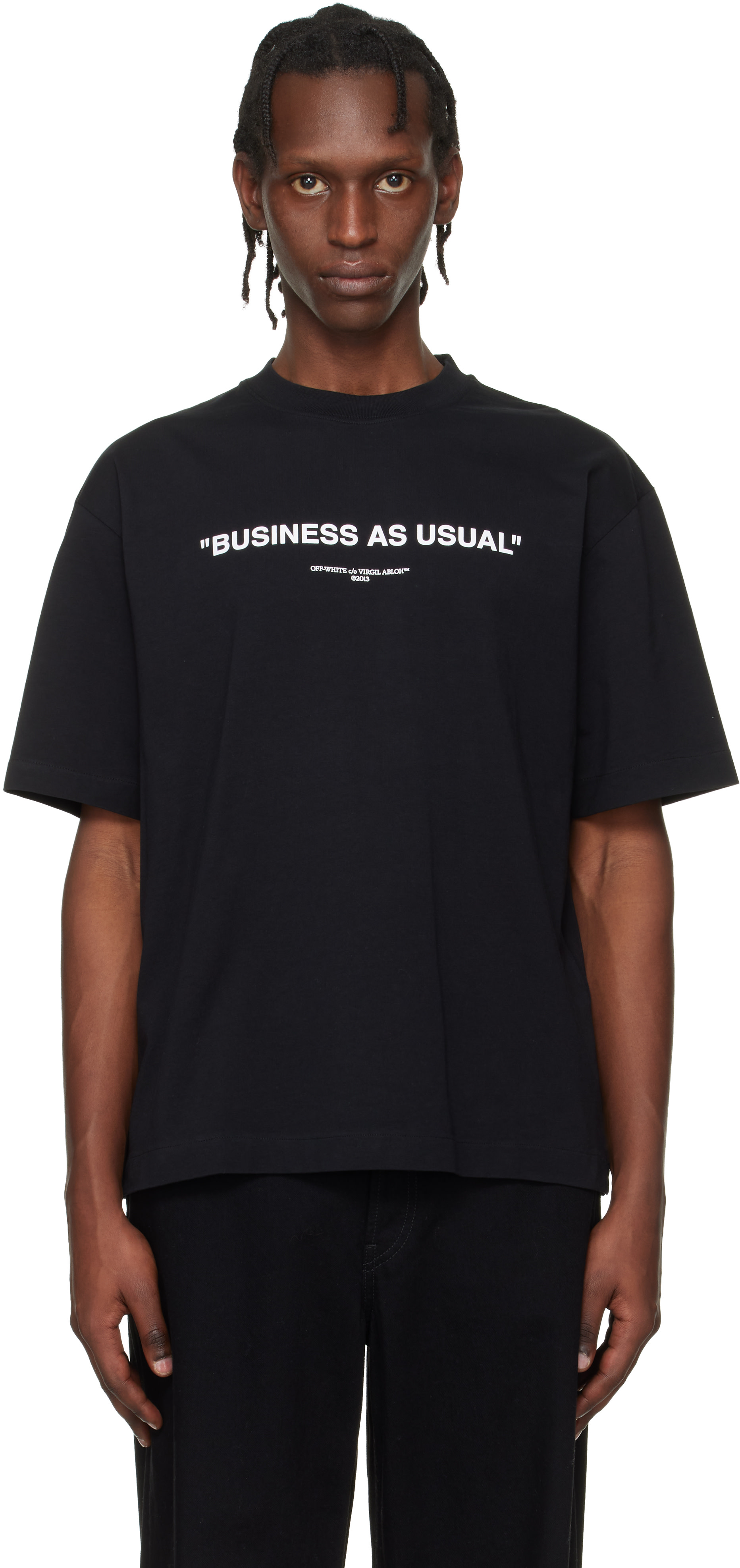 Off-White: ブラック 'Business' Quote Skate Tシャツ | SSENSE 日本