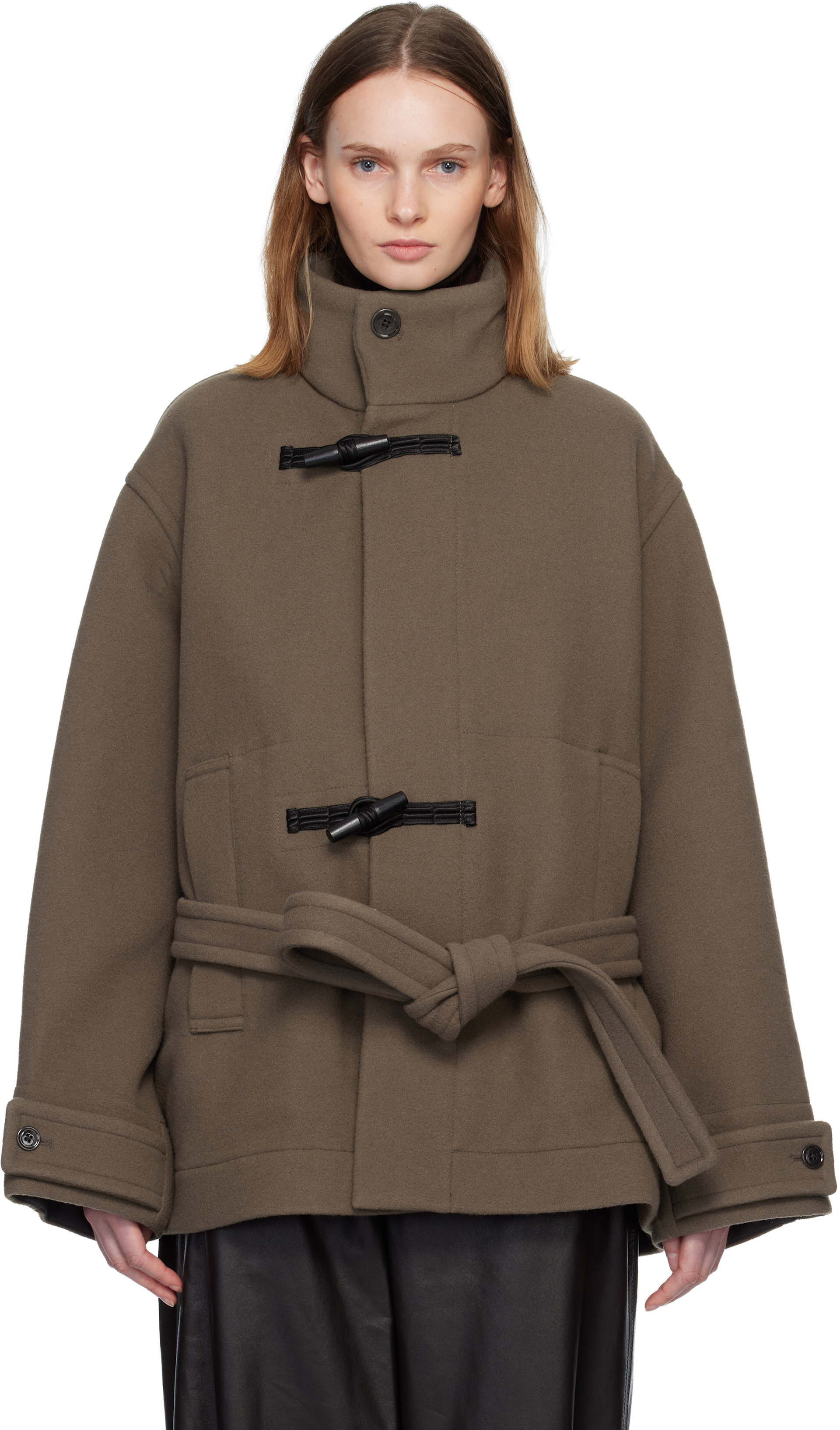 LEMAIRE: Taupe Short Duffle Coat | SSENSE