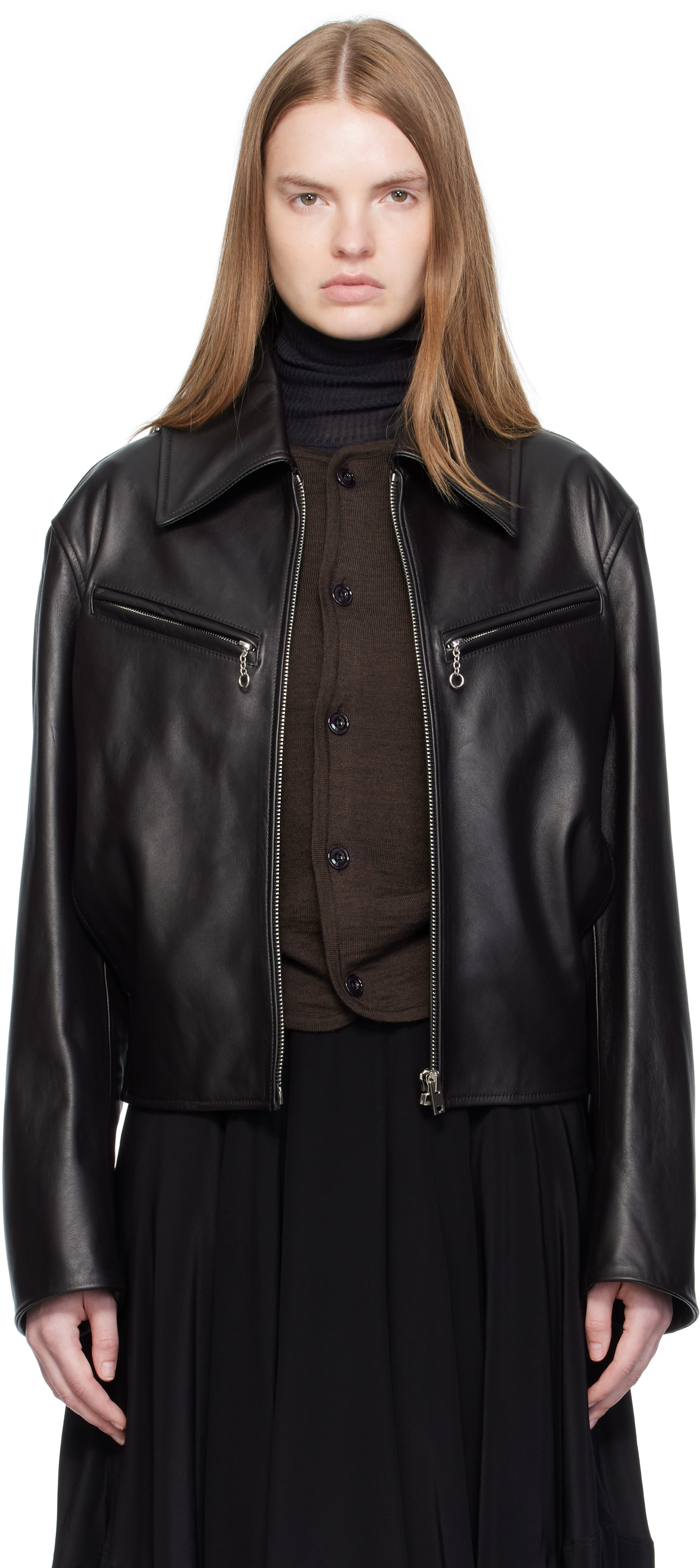 LEMAIRE: Brown Boxy Leather Blouson Jacket | SSENSE United Kingdom
