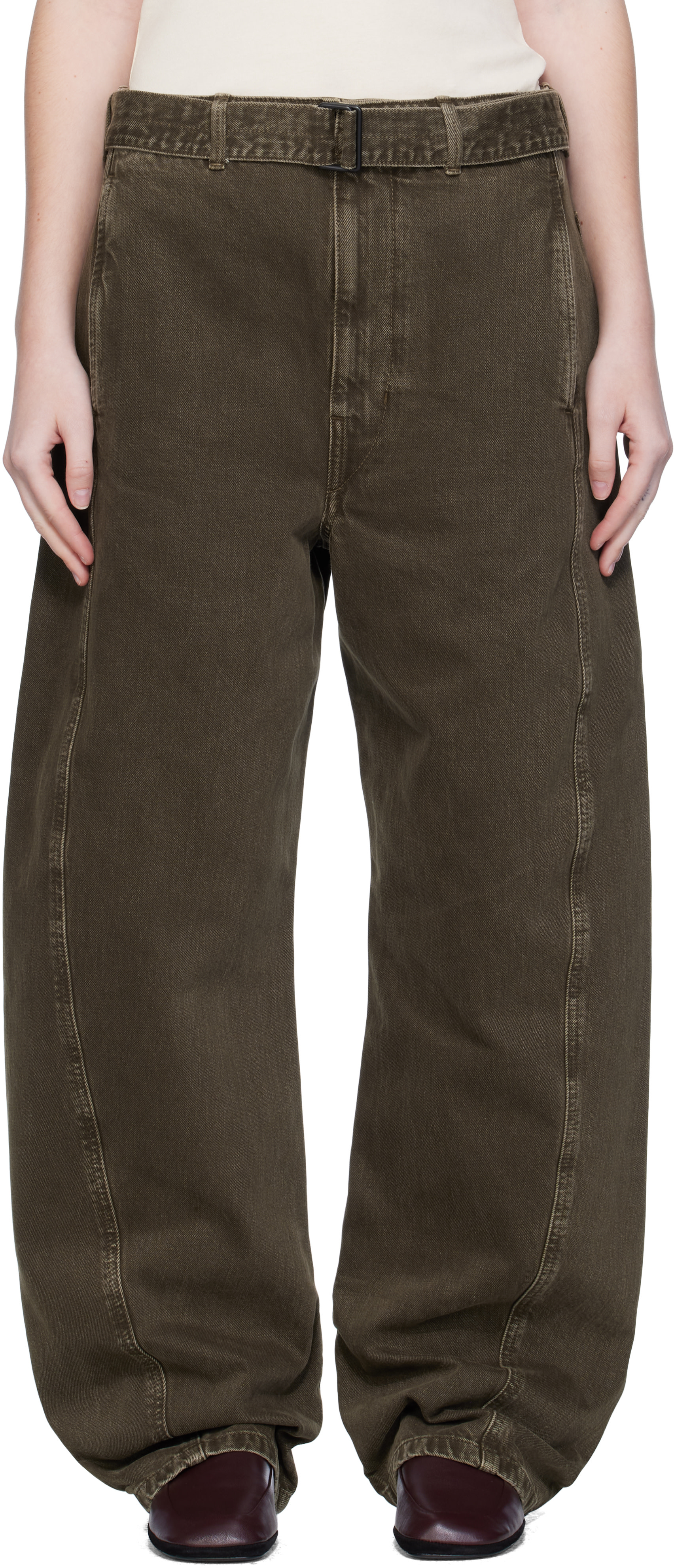 LEMAIRE: Green Twisted Belted Jeans | SSENSE New Zealand