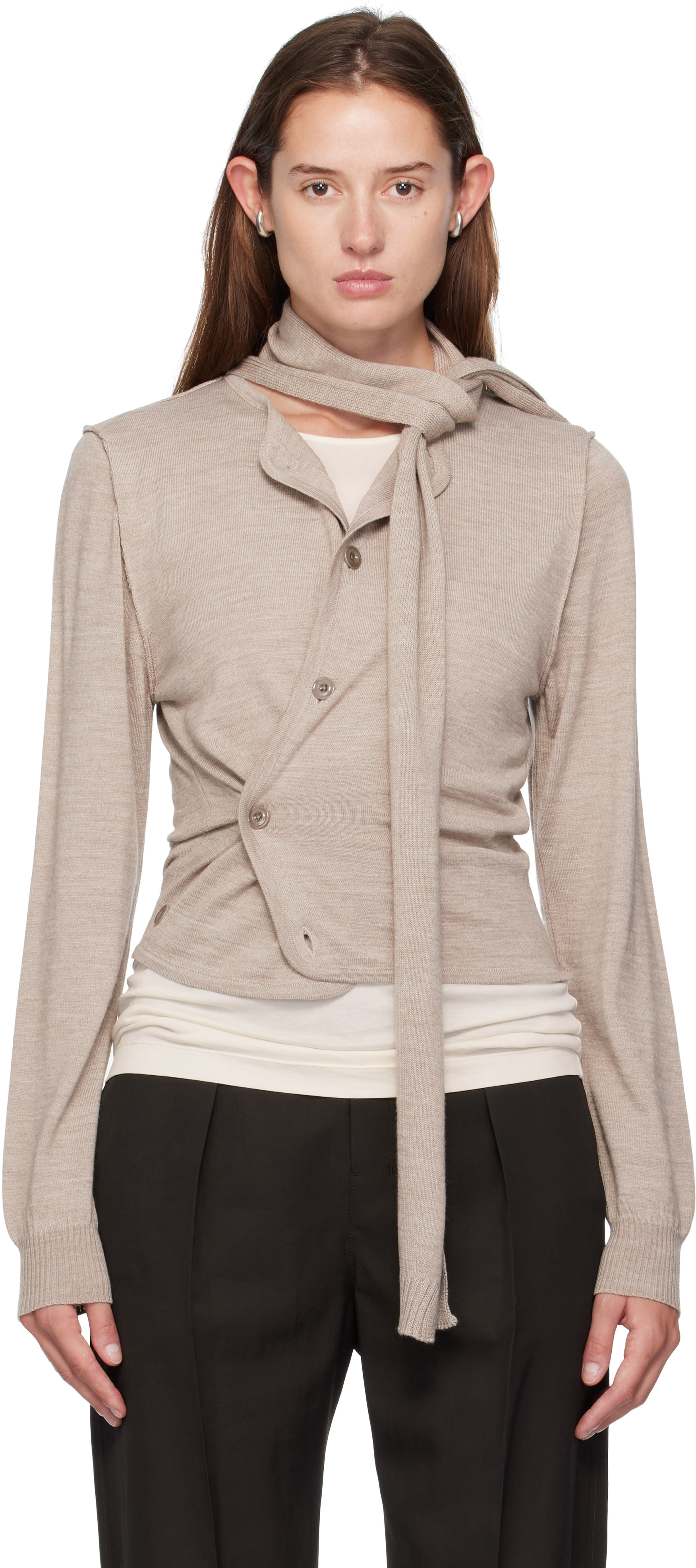 lemaire グレーツイスト　スカーフカーディガン LEMAIRE: Beige Scarf Twisted Cardigan | SSENSE