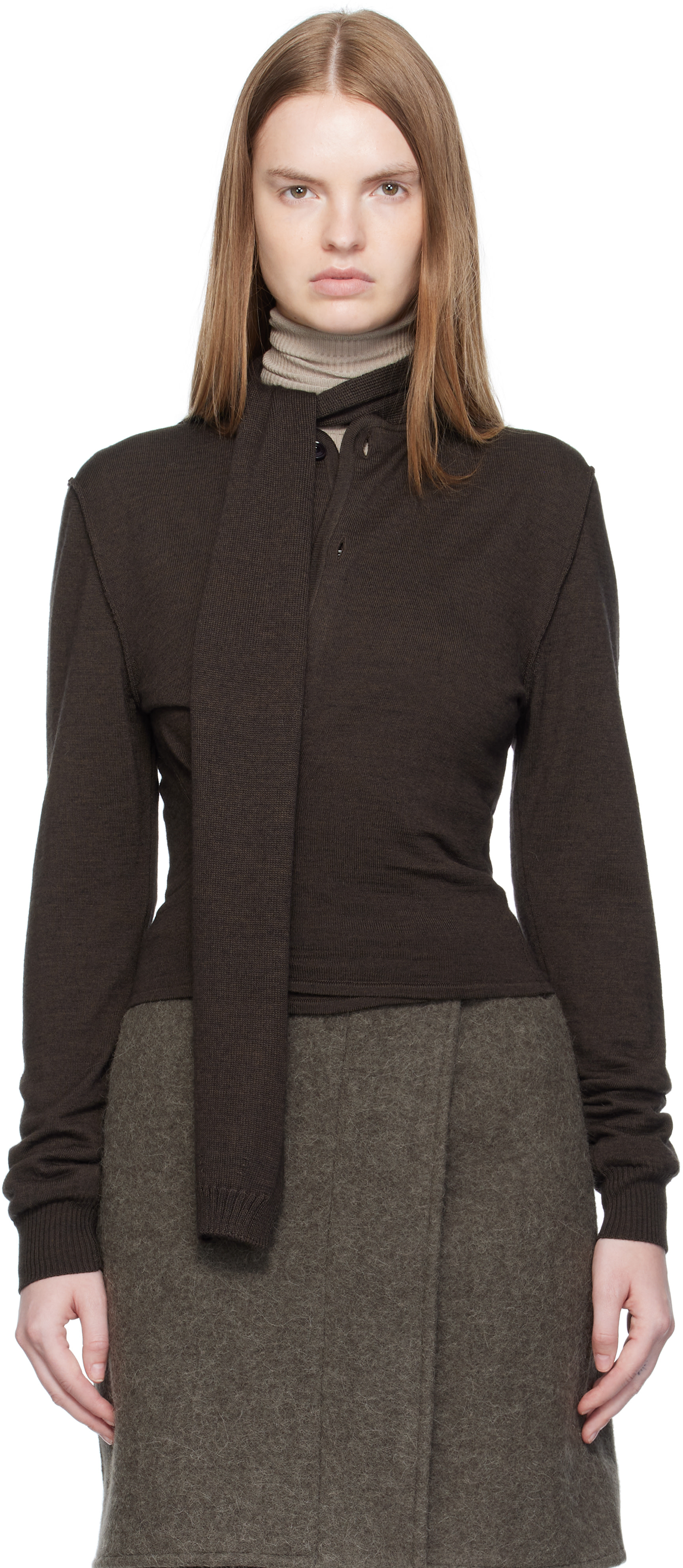 LEMAIRE: Brown Twisted Scarf Cardigan | SSENSE