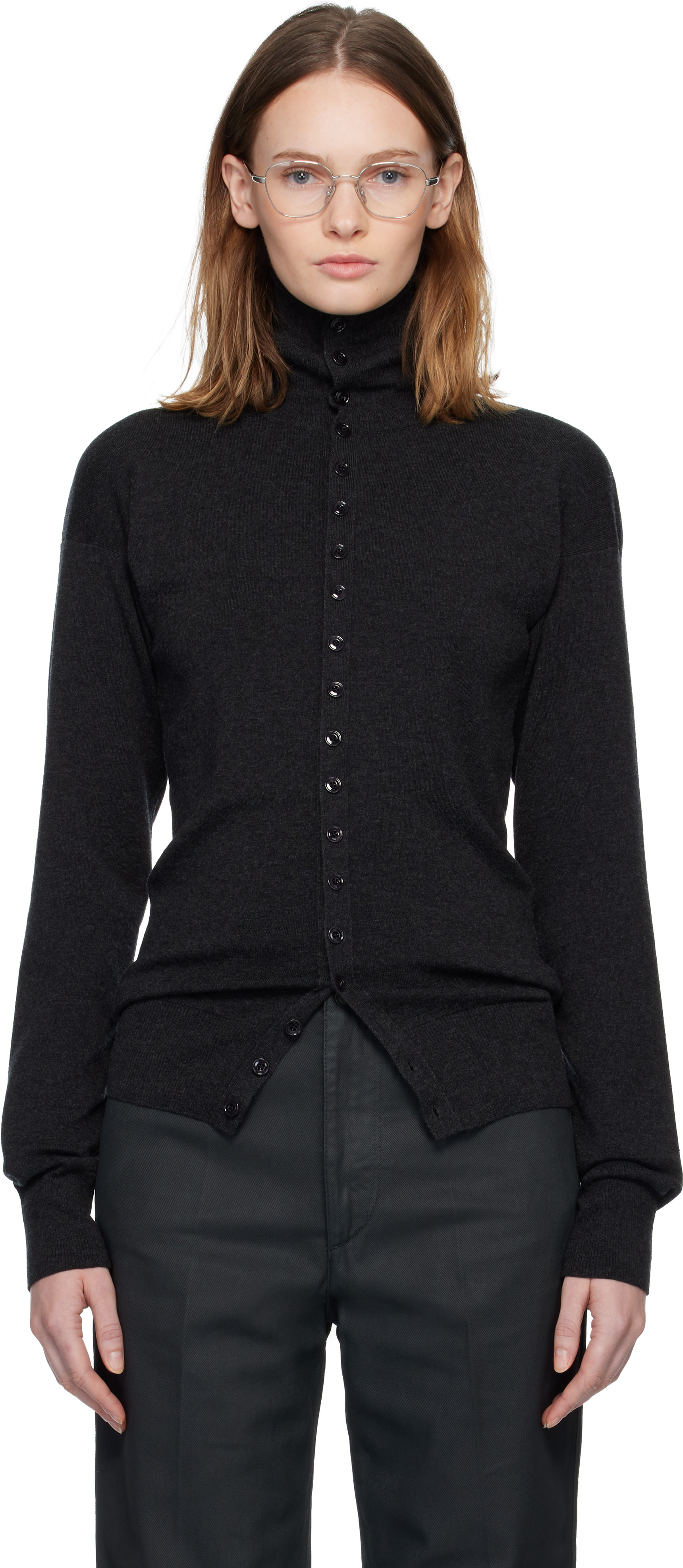 LEMAIRE: Gray Buttoned Fitted Cardigan | SSENSE Canada