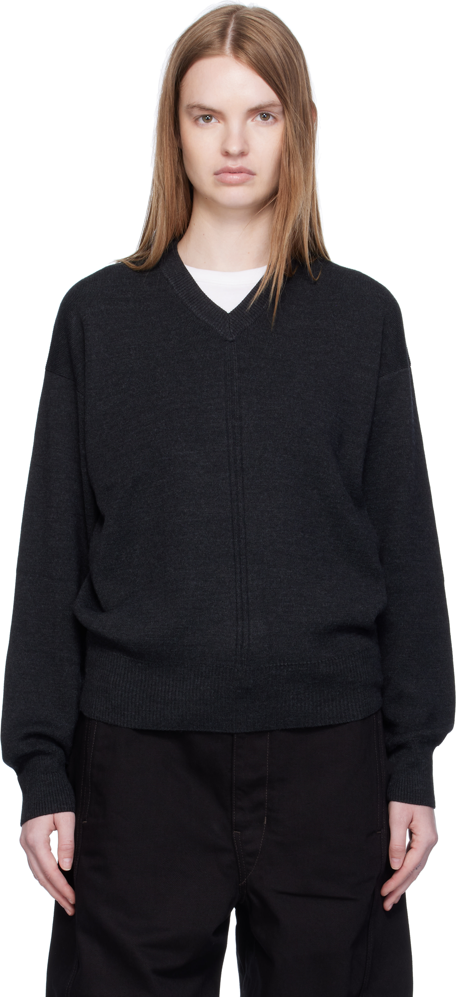 LEMAIRE: Black V Neck Sweater | SSENSE