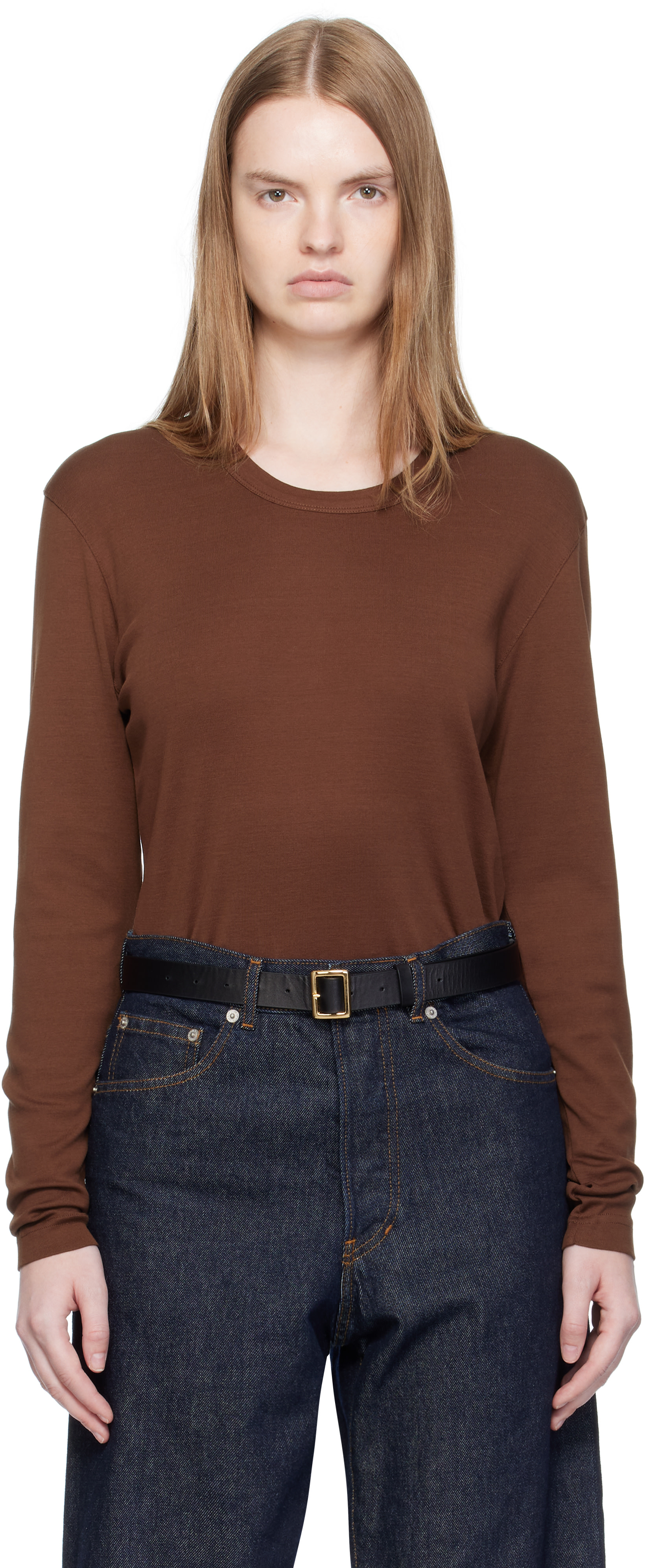 LEMAIRE: Brown Rib Long Sleeve T-shirt | SSENSE