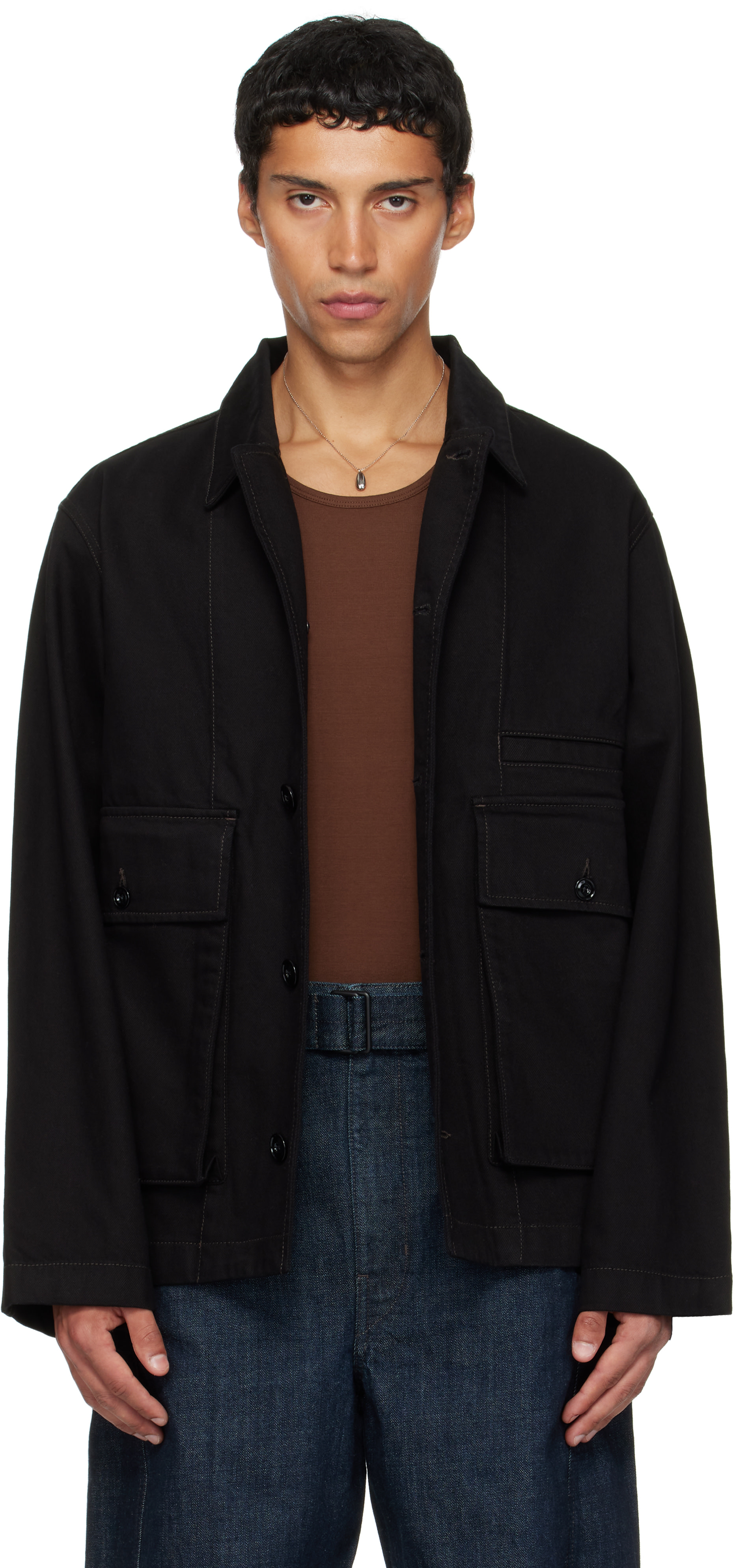 LEMAIRE: Black Boxy Denim Jacket | SSENSE