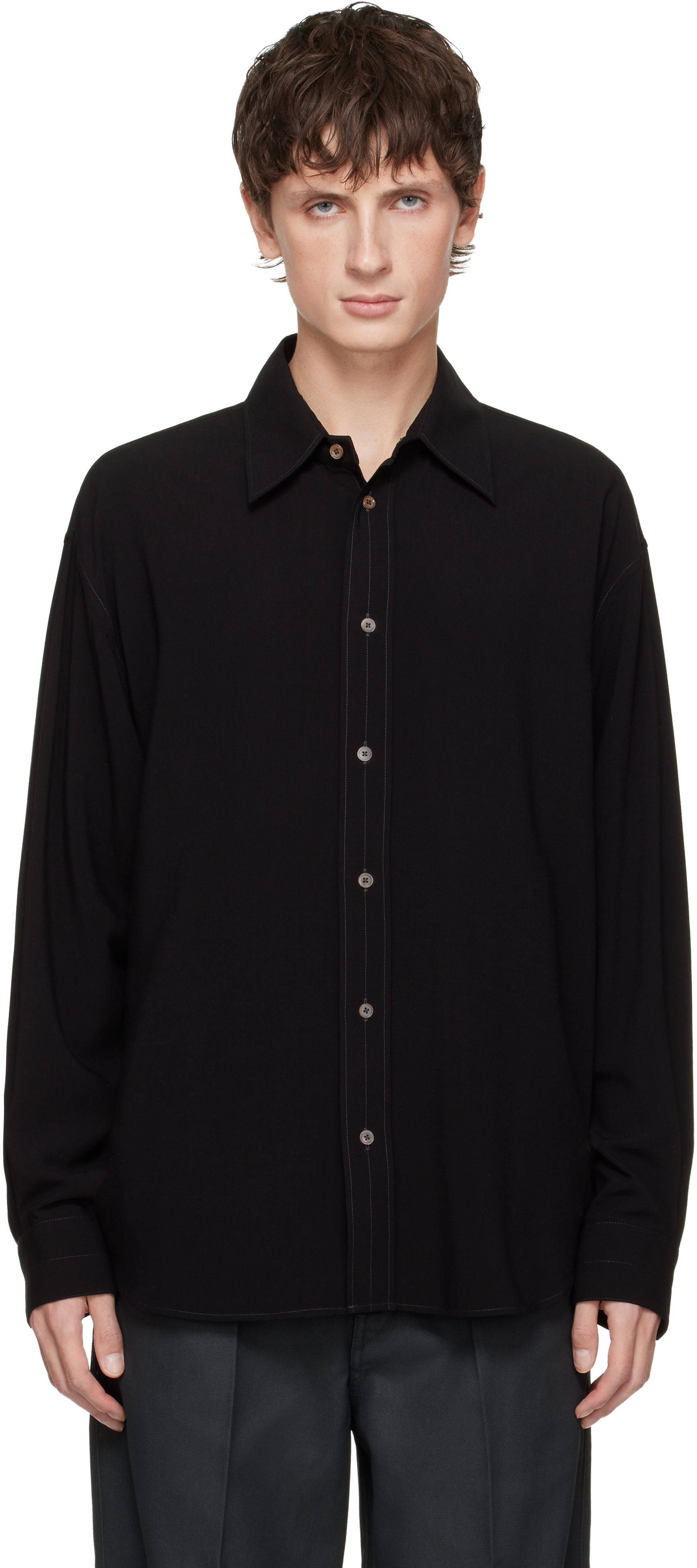 LEMAIRE: Black Relaxed Shirt | SSENSE
