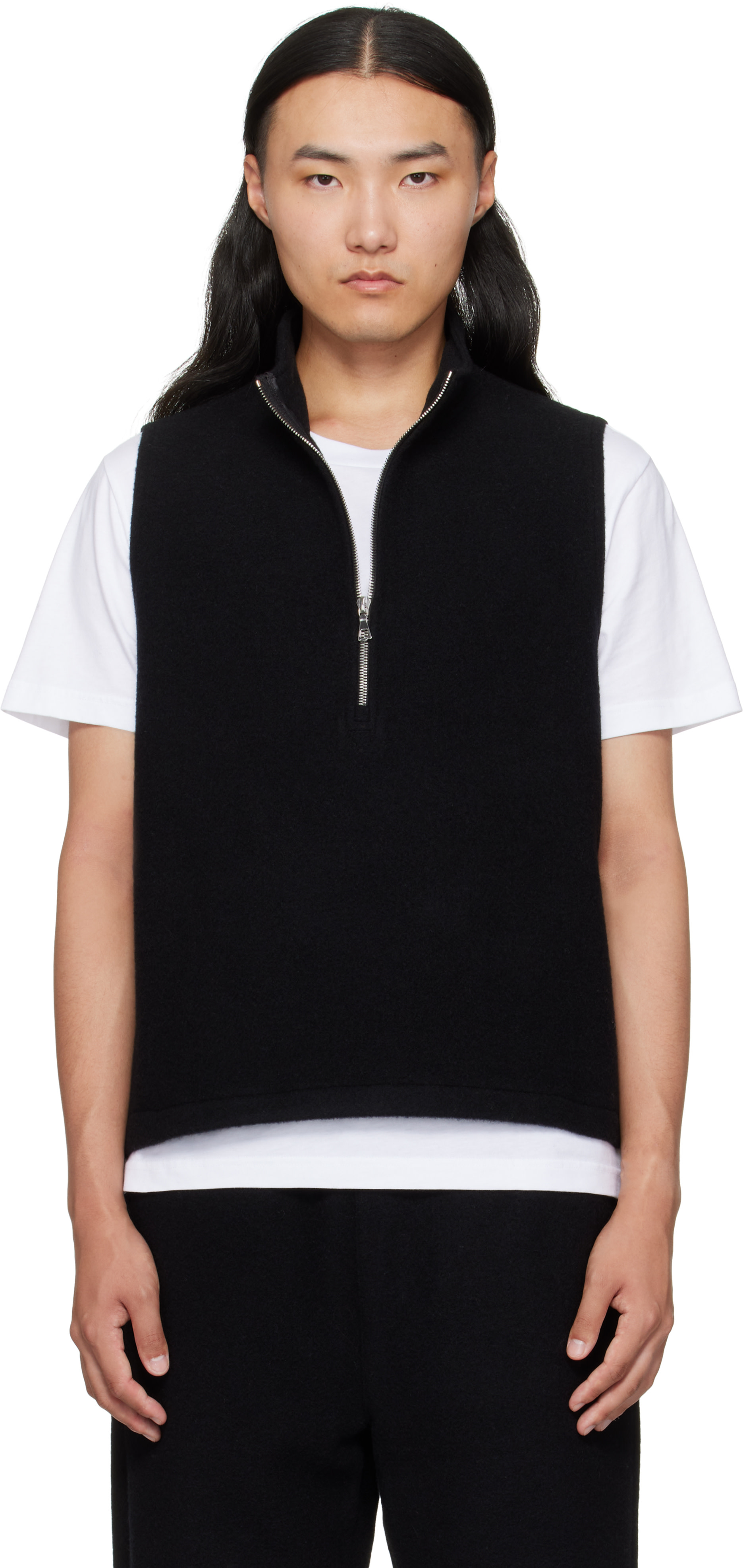 【美品】RIER リアー　フリースベスト st pour homme Rier: ブラック City フリース ニットベスト | SSENSE 日本