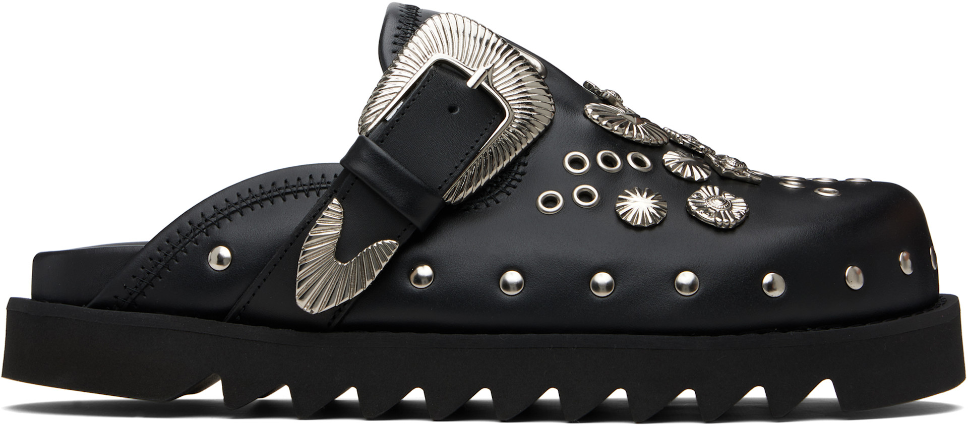 Toga Virilis: Black Eyelet Metal Sabot Loafers | SSENSE
