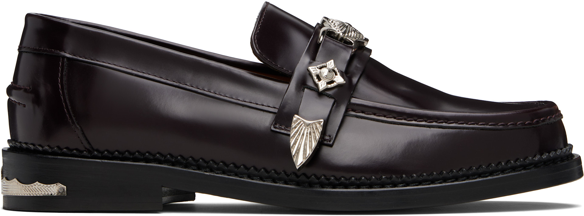 Toga Virilis: SSENSE Exclusive Burgundy Metal Loafers | SSENSE