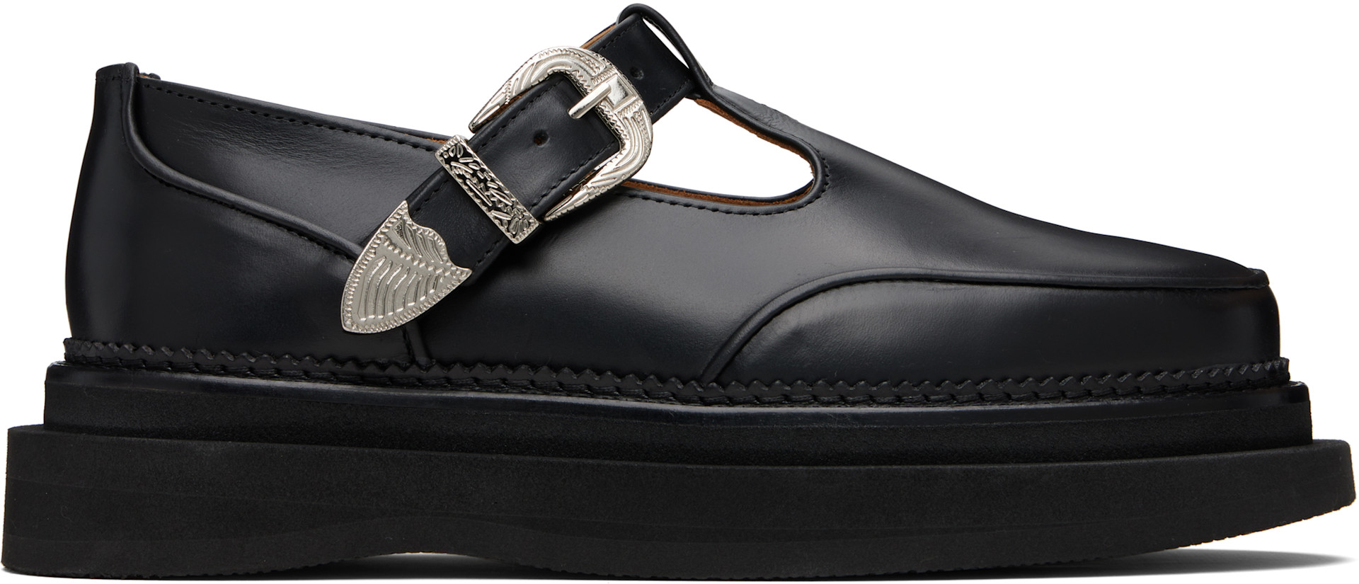 toga virilis ローファー　ソールvibram補強済み Toga Virilis: Black Hard Leather Loafers | SSENSE