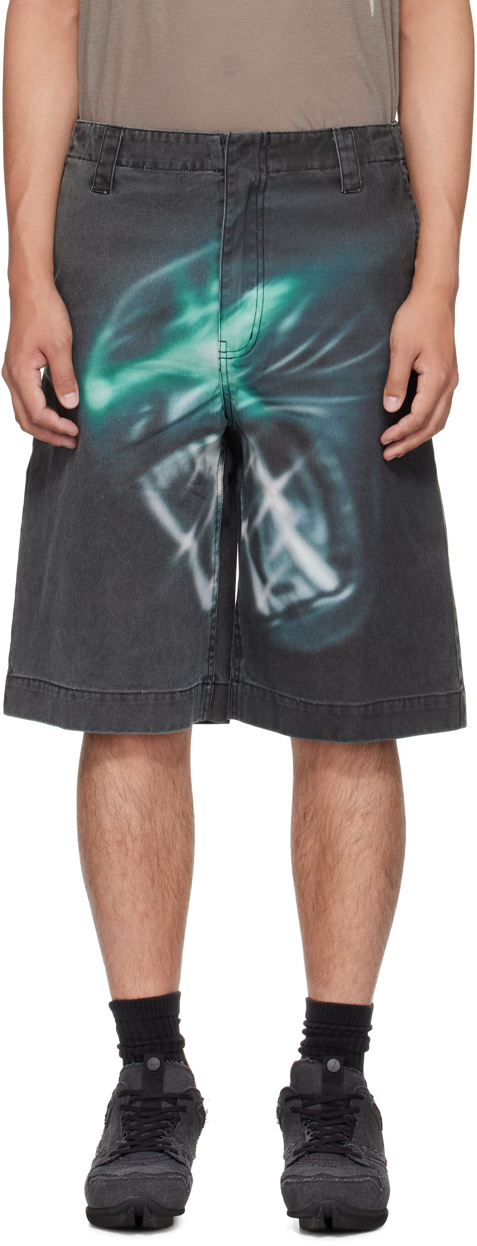 Printed Denim Shorts