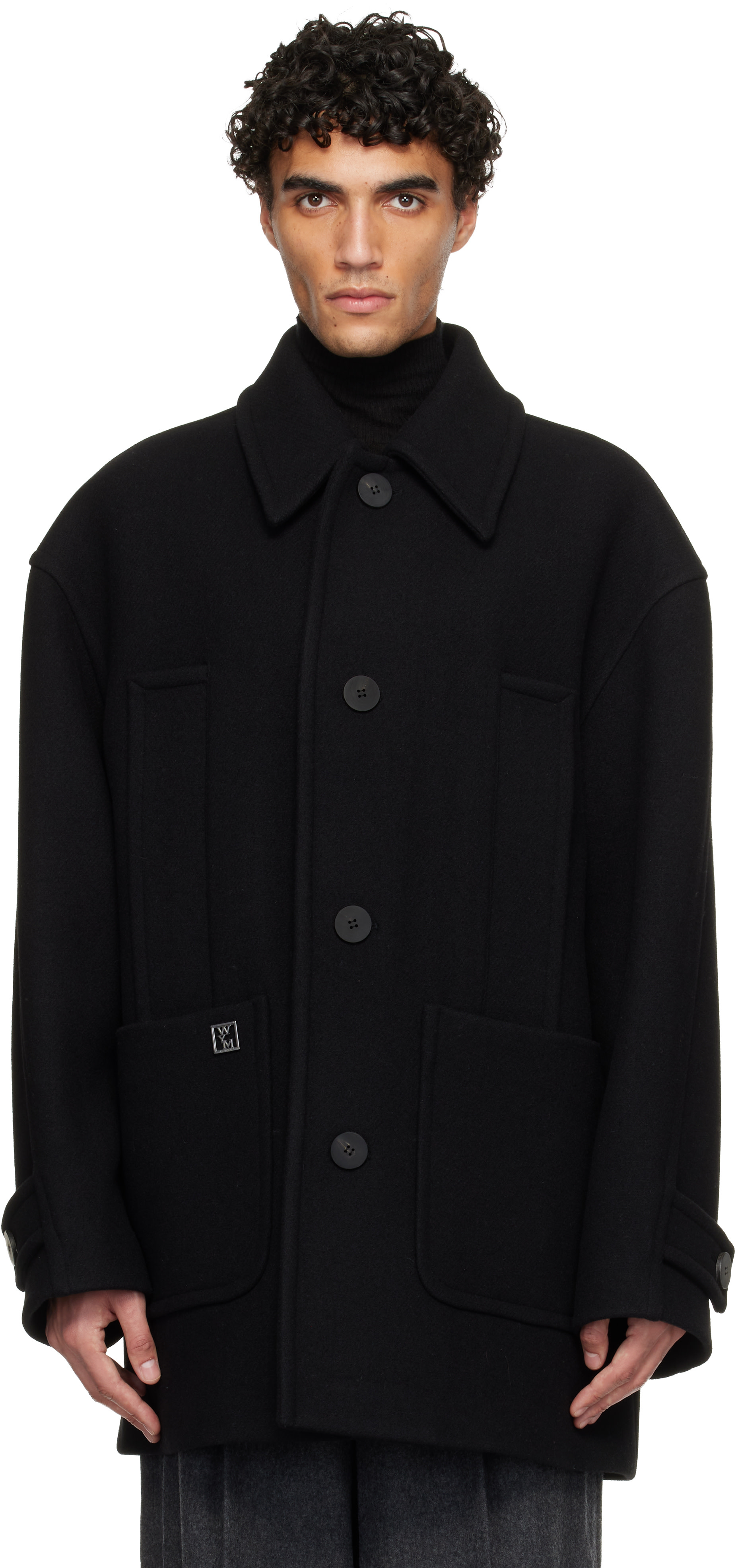 WOOYOUNGMI: Black Wool Blend Half Coat | SSENSE