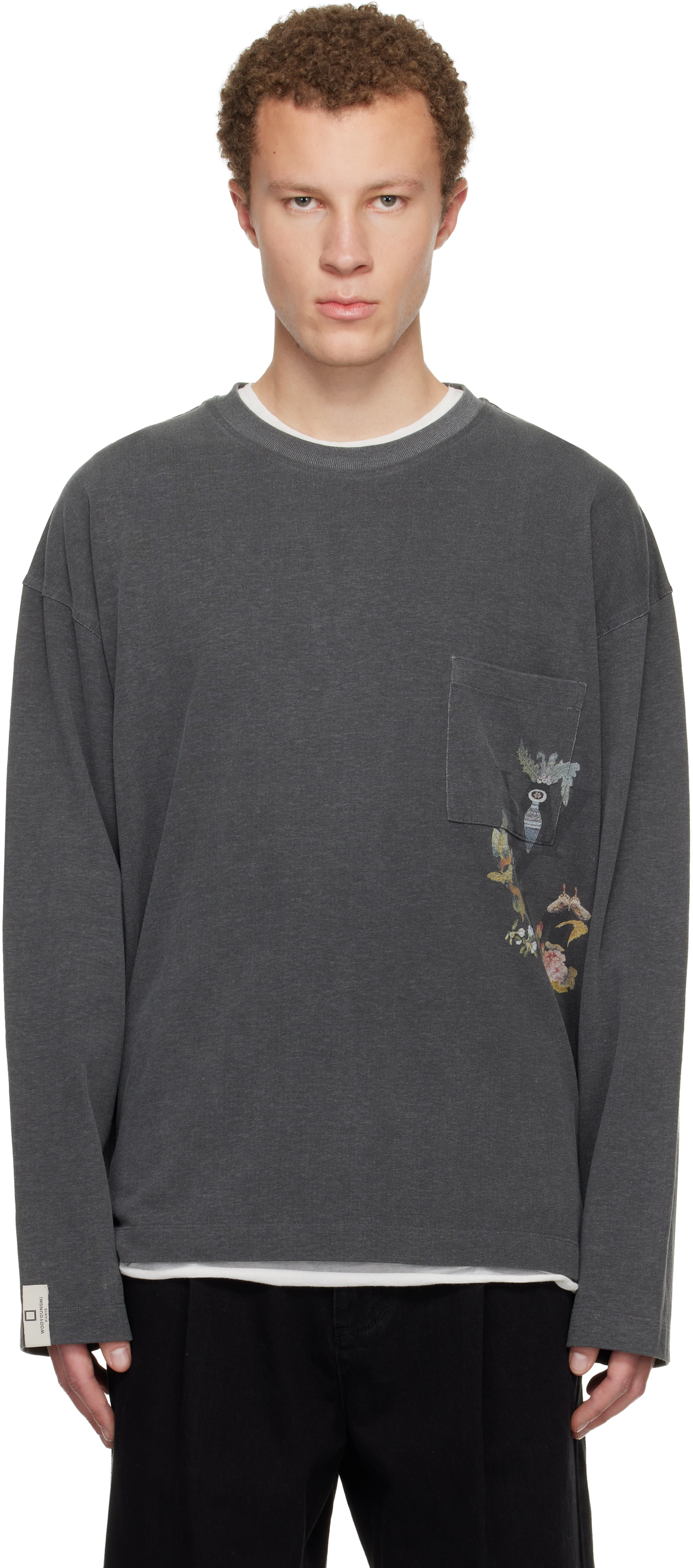 WOOYOUNGMI: Gray Minhwa Logo Long Sleeve T-shirt | SSENSE