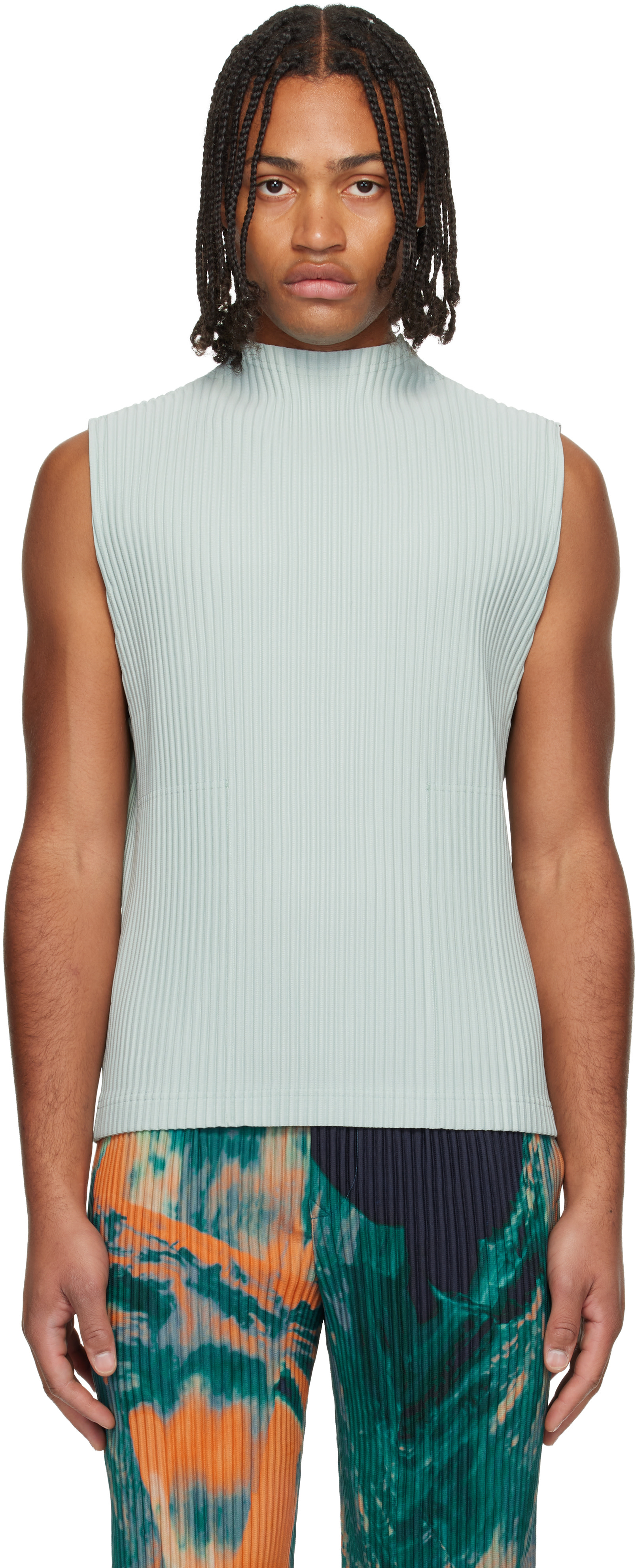 me ISSEY MIYAKE青系チェックノースリーブタンクトップ HOMME PLISSÉ ISSEY MIYAKE: Blue Monthly Color July Tank Top | SSENSE