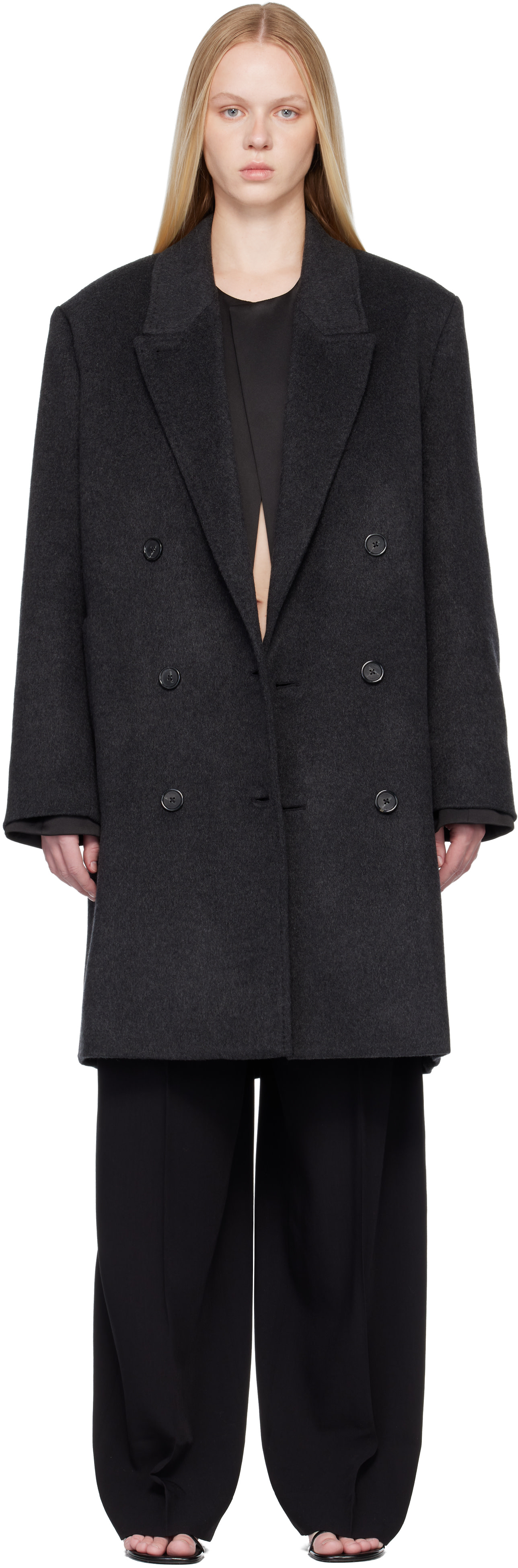 TOTEME: Gray Double-Breasted Cashmere Coat | SSENSE