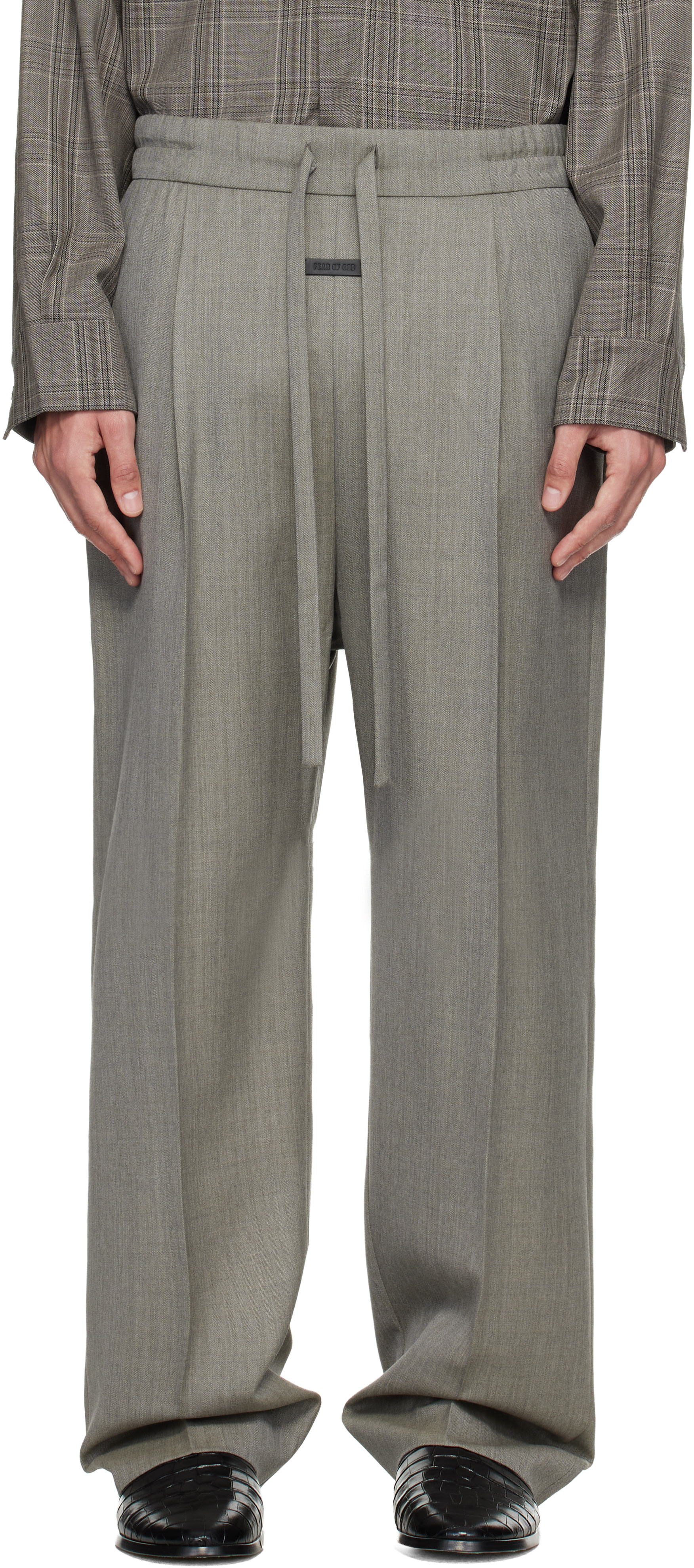 Fear of God: Gray Virgin Wool Drawstring Straight Trousers | SSENSE