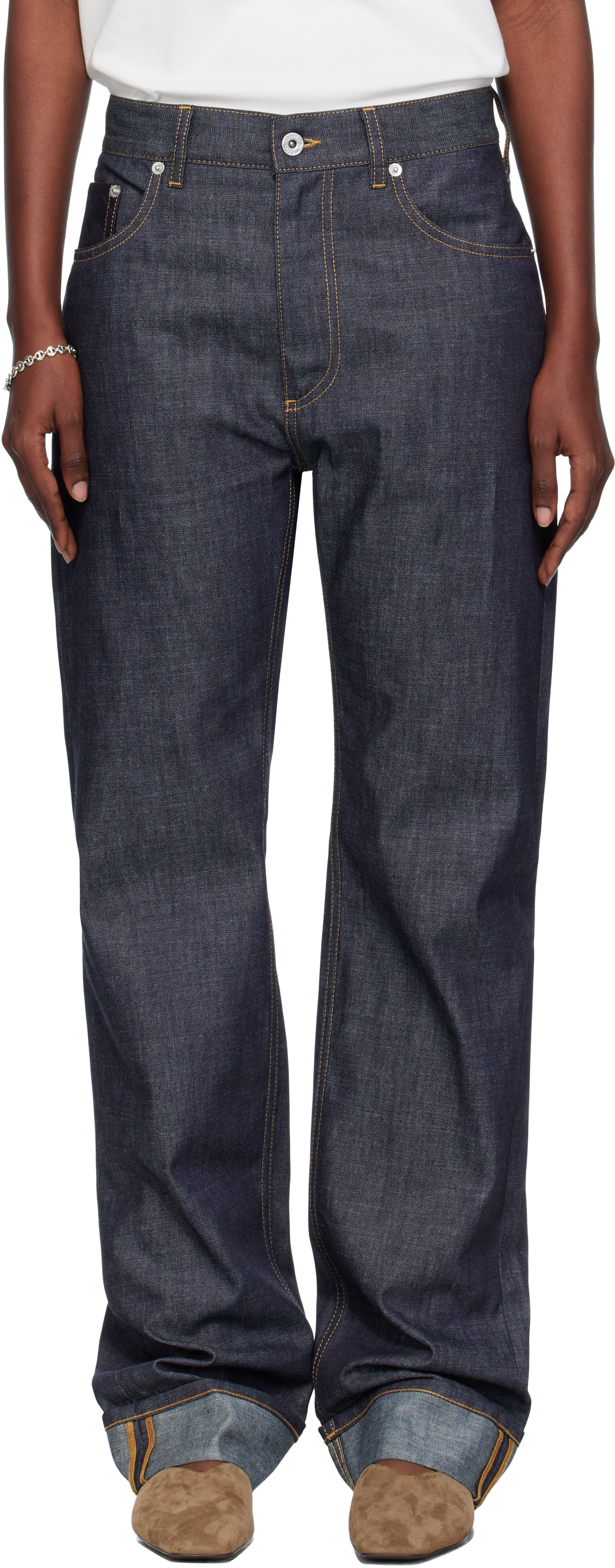 BOTTEGA VENETA ダークブルーデニム Bottega Veneta: Navy Straight Jeans | SSENSE