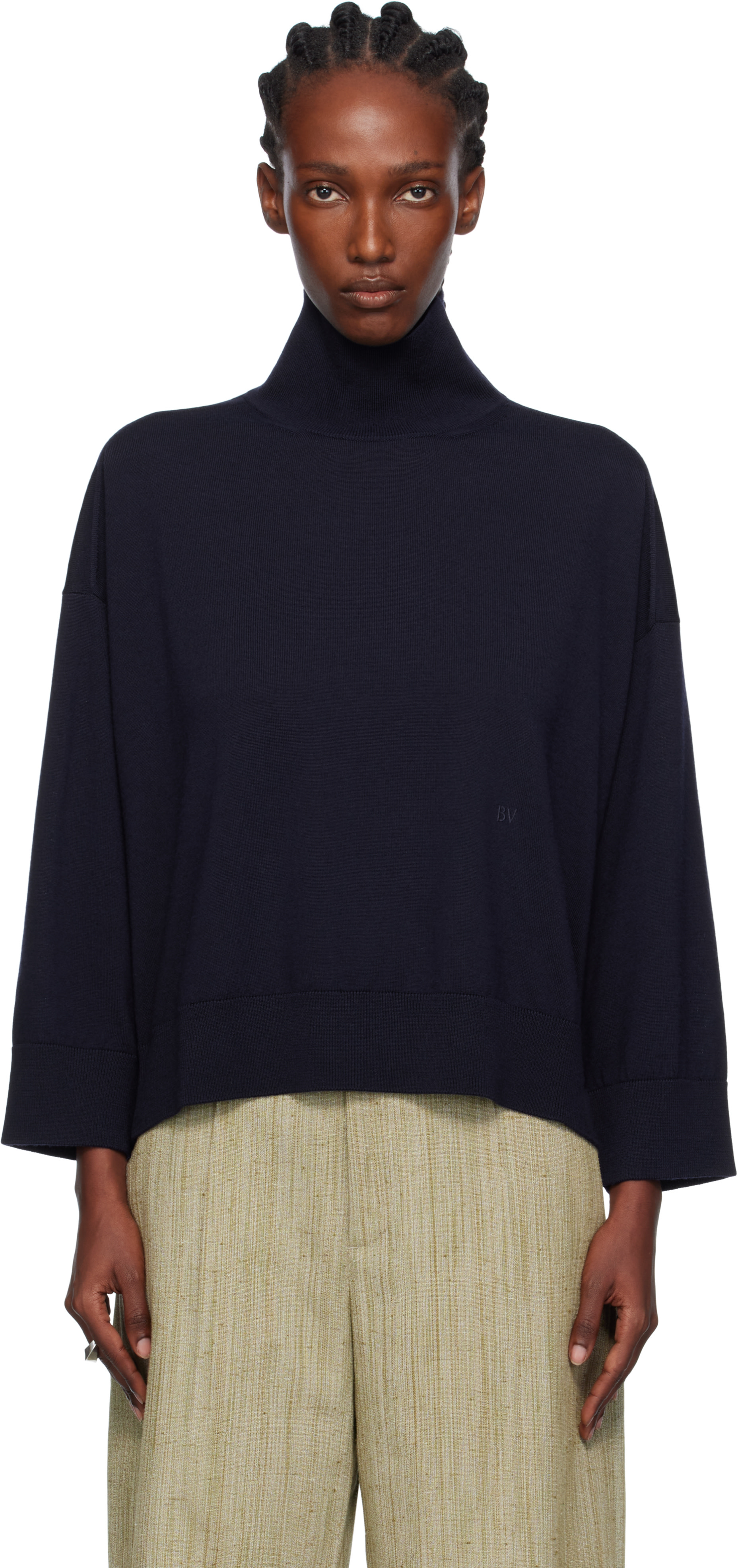 BOTTEGA VENETA タートルニット　セーター　カシミヤウール Bottega Veneta: Navy Classic Wool Turtleneck | SSENSE