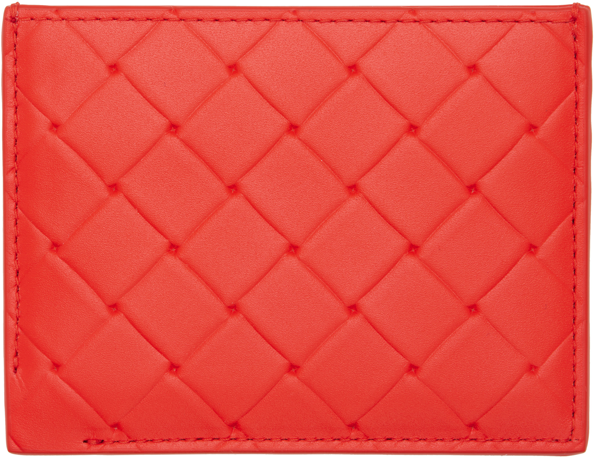 Bottega Veneta: Red Intrecciato Stamp Credit Card Holder | SSENSE