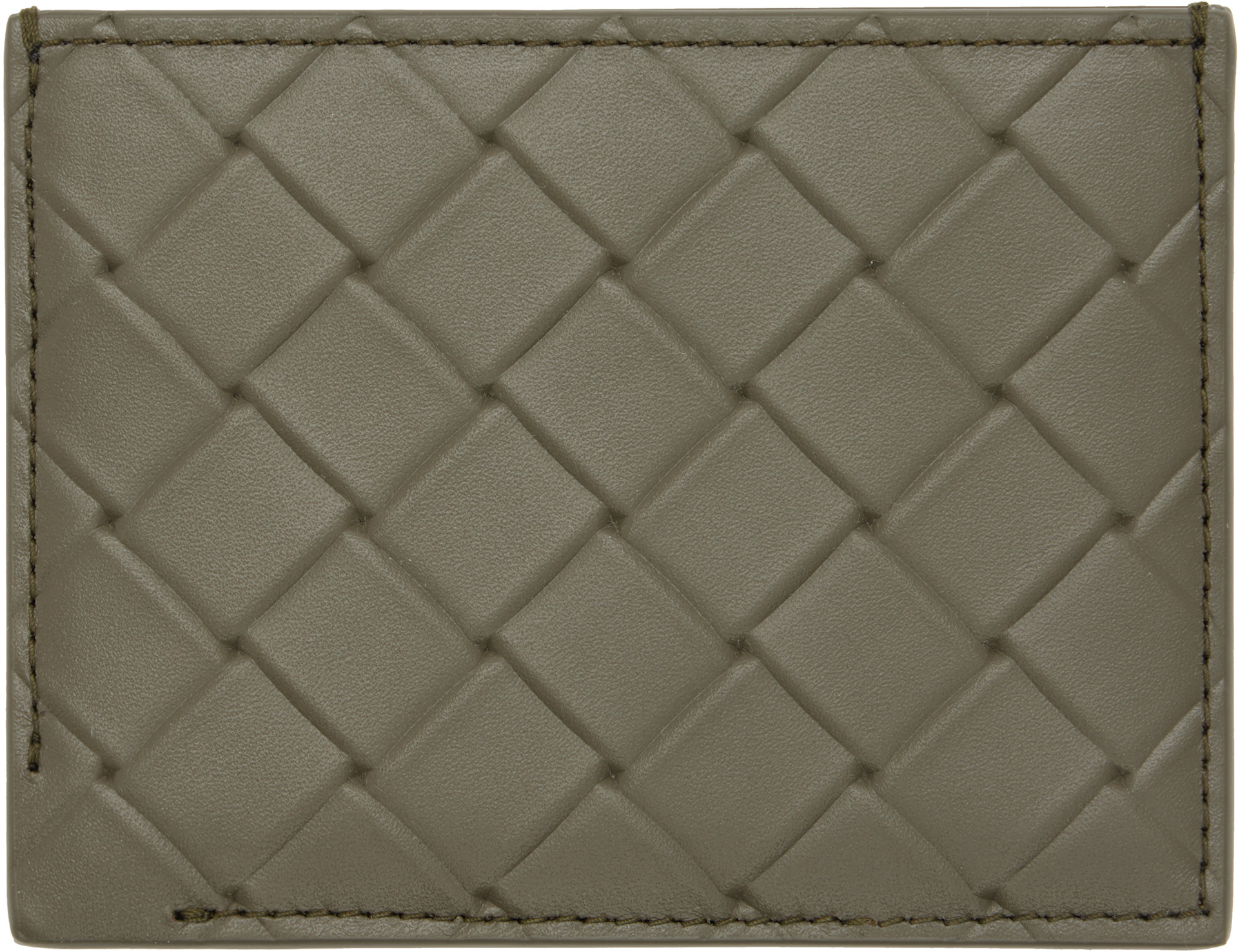 Bottega Veneta: Khaki Intrecciato Stamp Credit Card Holder | SSENSE