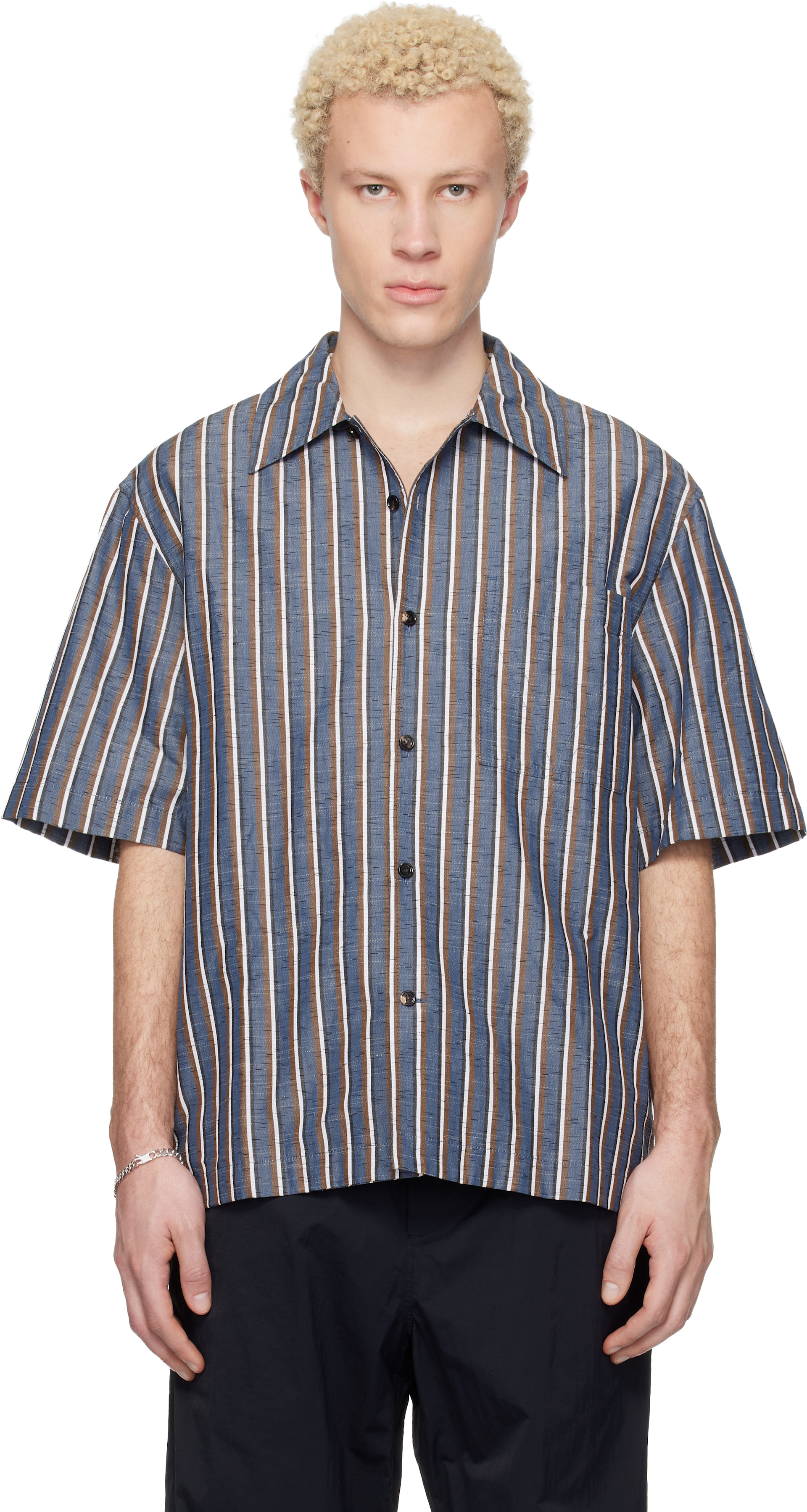 BOTTEGA VENETA ラガーシャツ ブラック/ホワイト/ブラウン S ラガーシャツ PANELLED LOOPBACK (BROWN/BLACK)【ワックスロンドン日本
