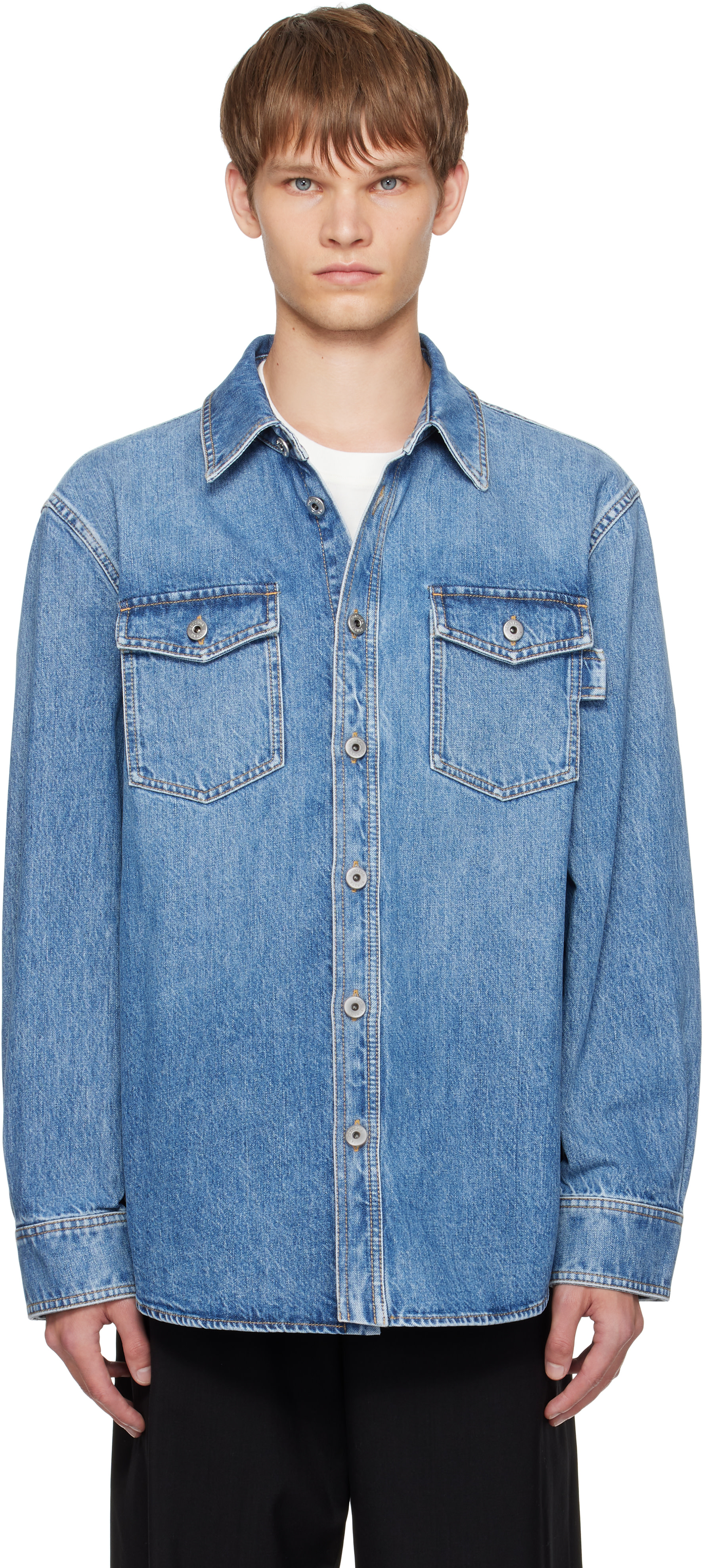 Bottega Veneta: Blue Faded Denim Shirt | SSENSE