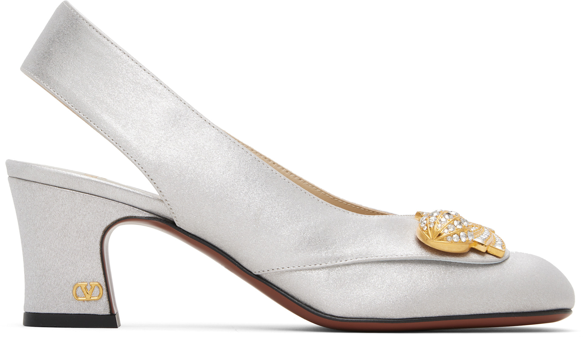 Valentino Garavani: Silver Adamantine Slingback Glitter Fabric