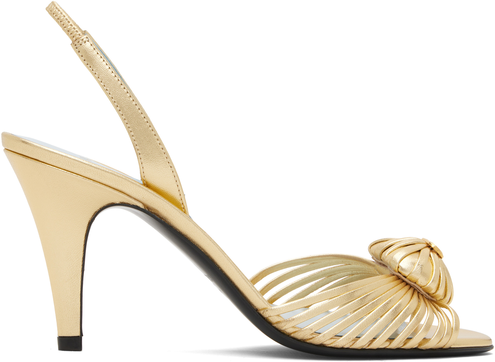 VALENTINO 良品 ゴールドV金具 ストライプ サテンシュシュ 2点セット Valentino Garavani: Gold Slingback Metallic Woven Heart Heeled