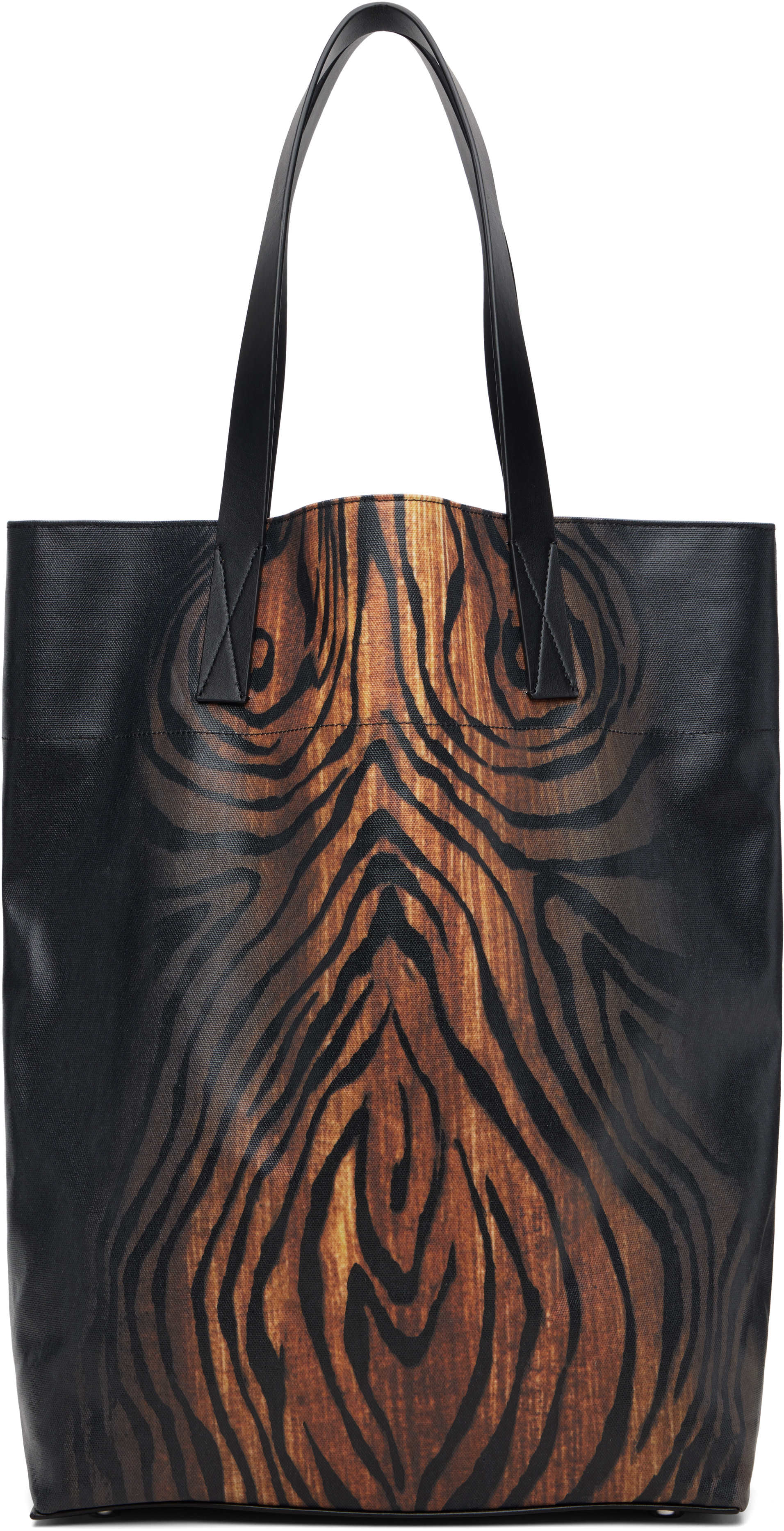 Jean Paul Gaultier: Black & Brown Coated Canvas Printed Wood Tote