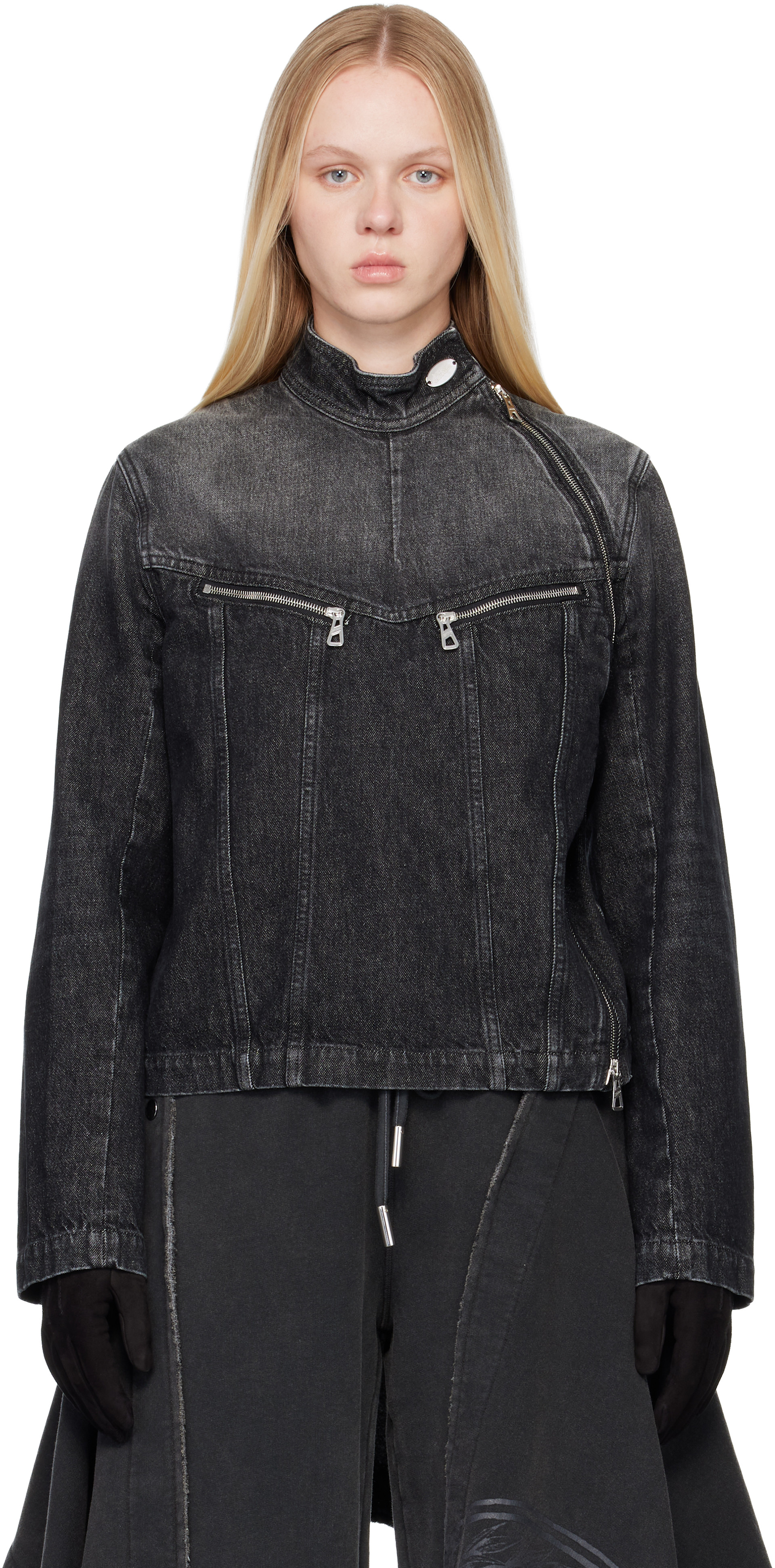 Jean Paul Gaultier: Black Detachable Glove Denim Jacket | SSENSE