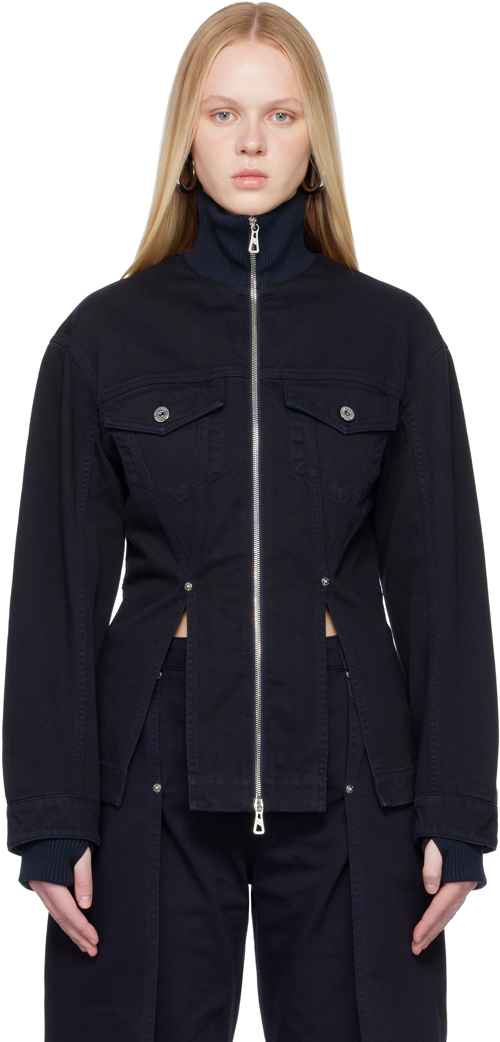 Jean Paul Gaultier: Navy 'The Slit' Denim Jacket | SSENSE