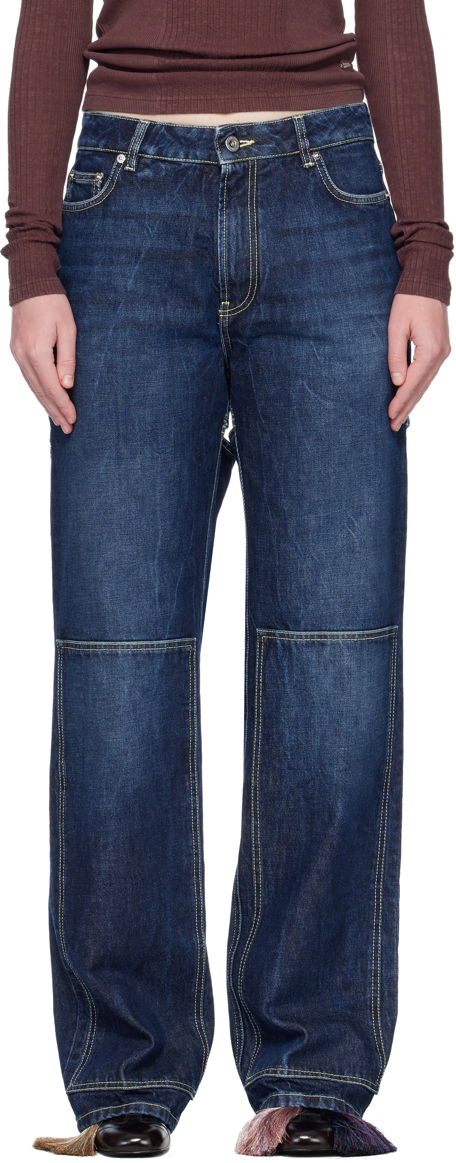 Jean Paul Gaultier: Blue 'The Cut-Out' Jeans | SSENSE Canada