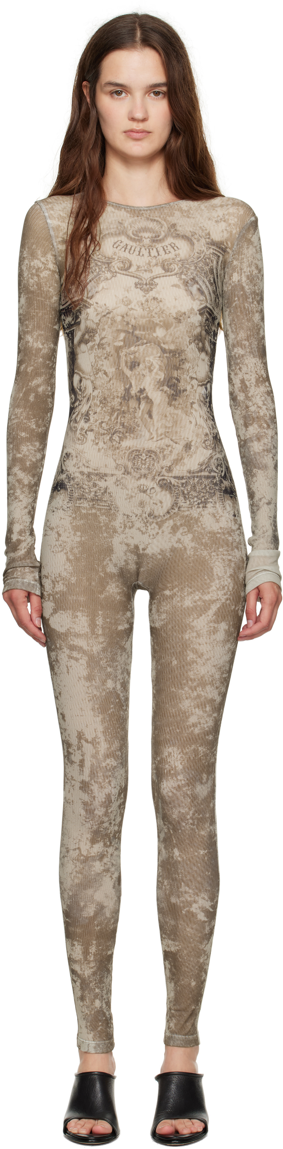 Jean Paul Gaultier: Beige 'The Médaillon' Jumpsuit | SSENSE