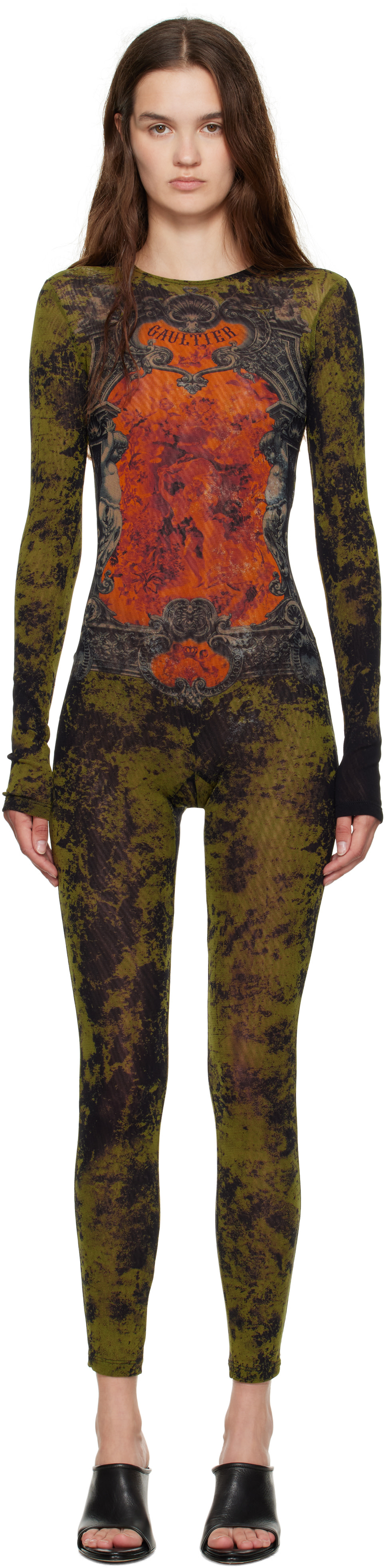 Jean Paul Gaultier: Khaki & Orange 'The Médaillon' Jumpsuit | SSENSE