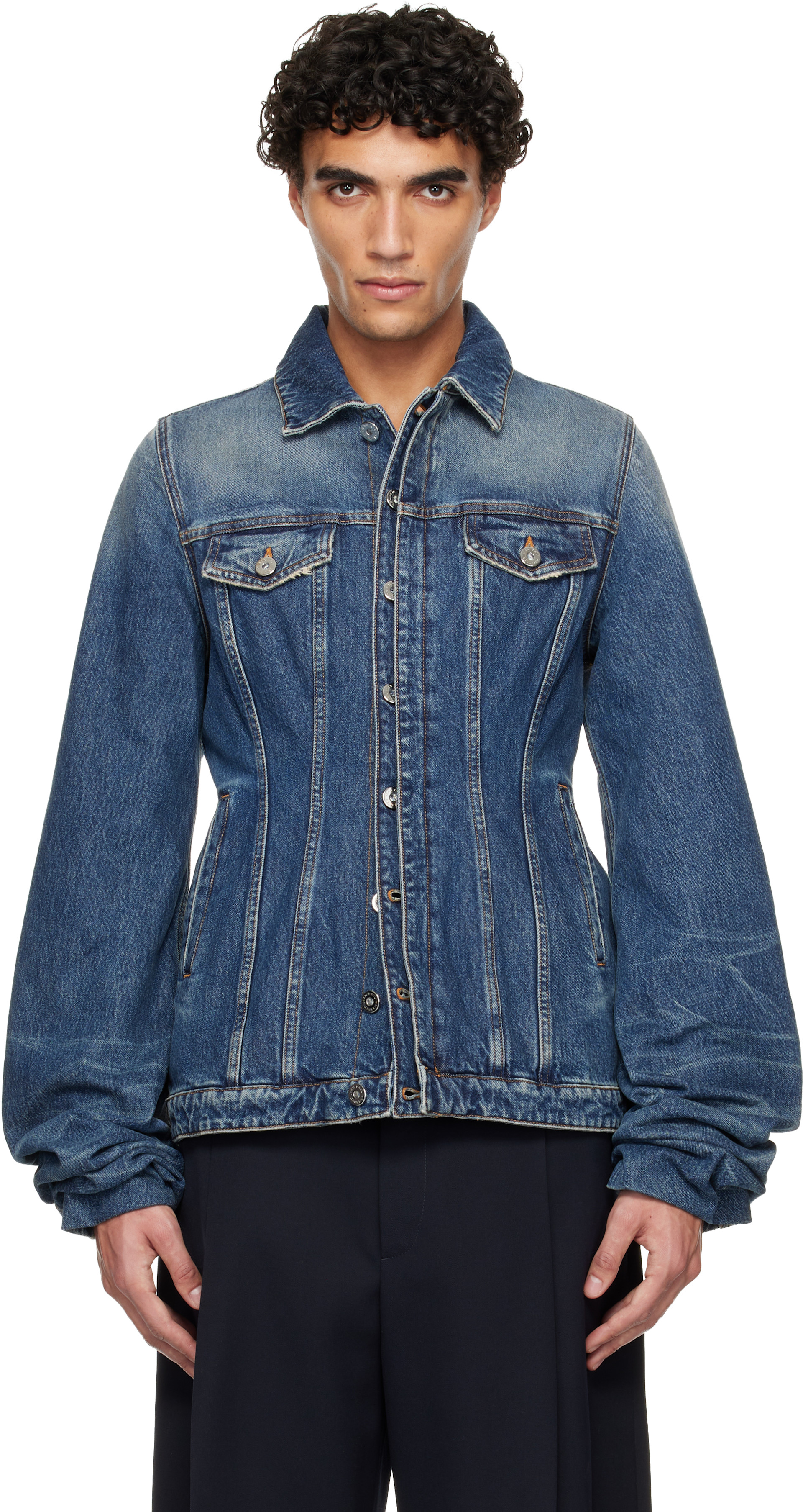 Jean Paul Gaultier: Blue Oversized Sleeves Denim Jacket | SSENSE