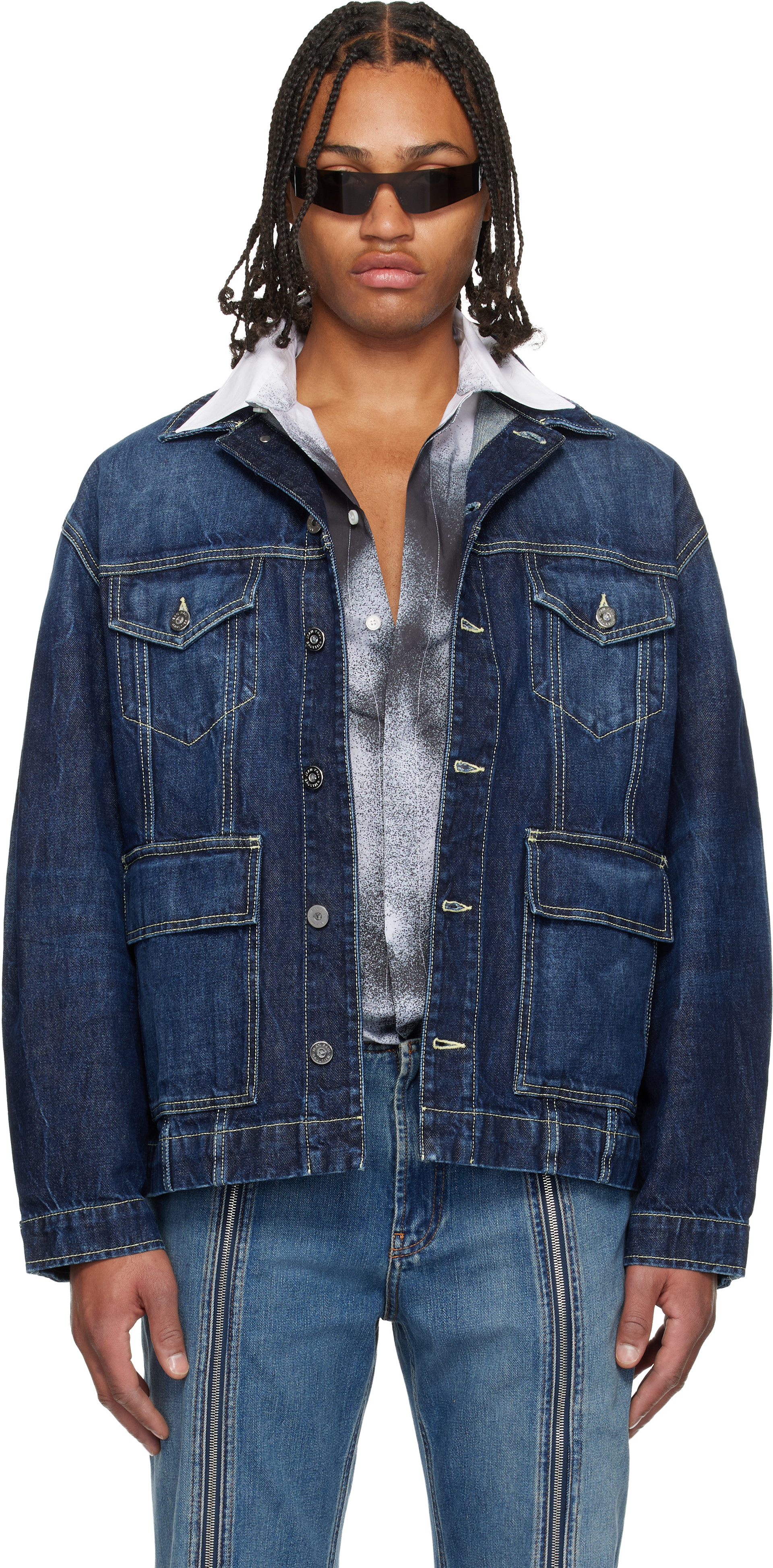 ジャケット・アウター jean paul GAULTTER Jean Paul Gaultier: Blue Cutout Denim Jacket | SSENSE