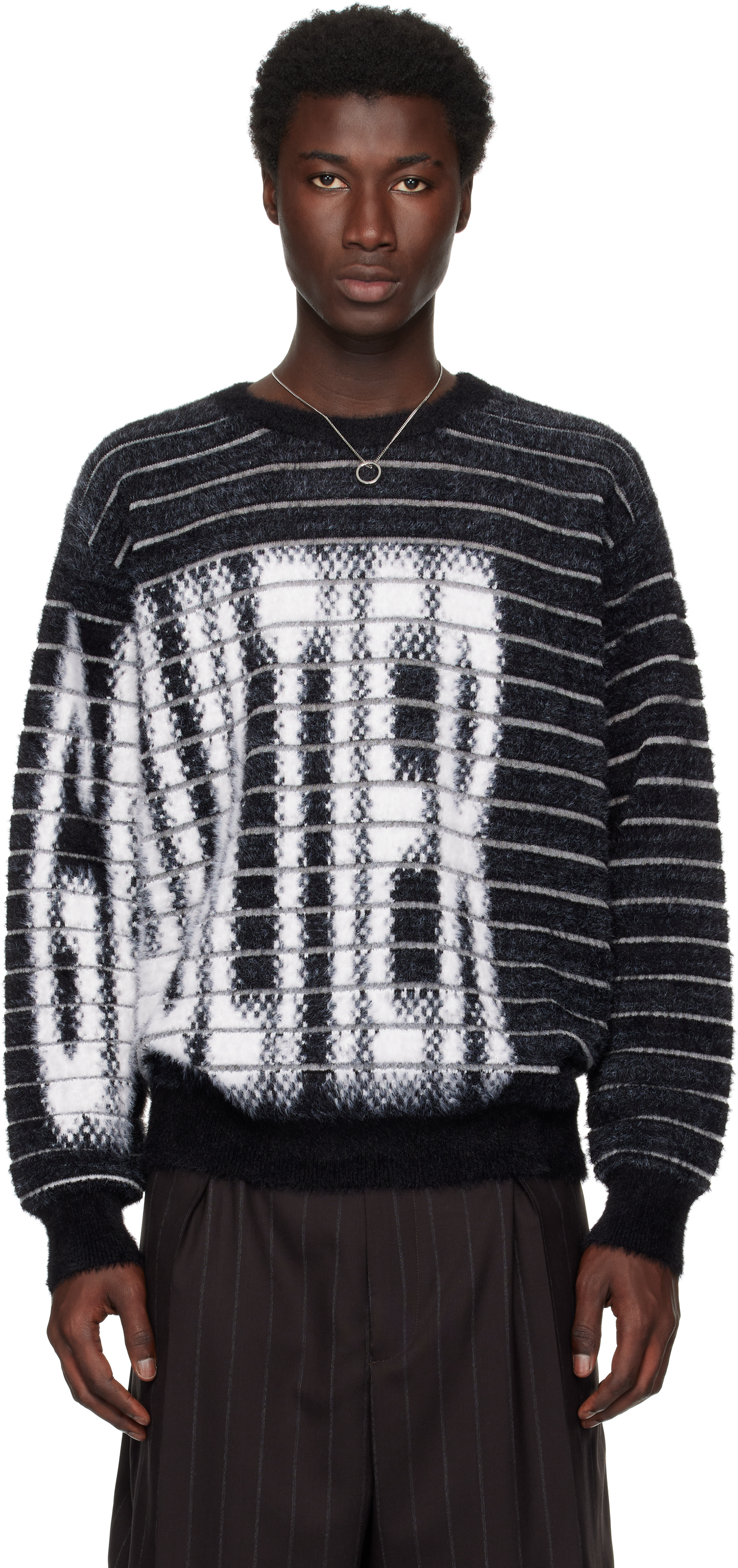 Jean Paul Gaultier: Black & White Jacquard 'Gaultier' Sweater | SSENSE