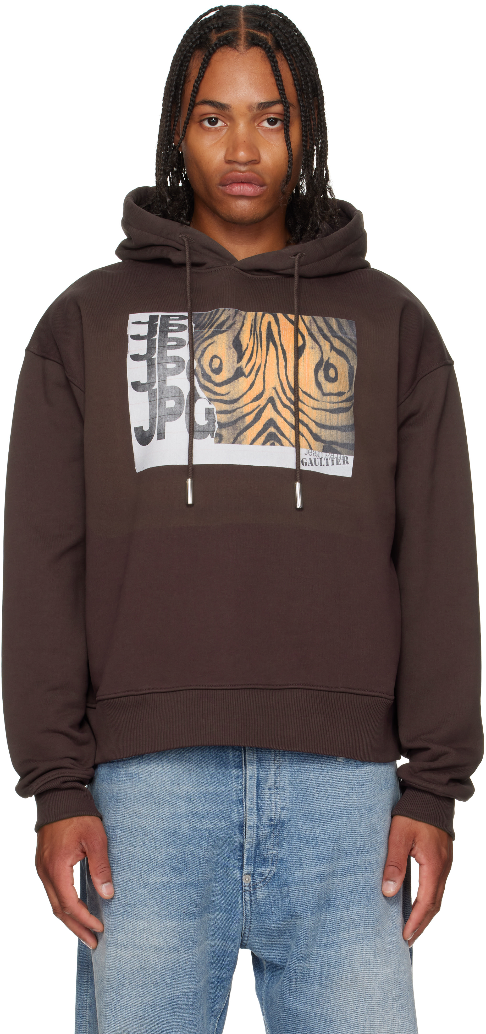 Jean Paul GAULTIER 2025FW オーバーサイズ パーカー Jean Paul Gaultier: Brown Printed Wood Hoodie | SSENSE