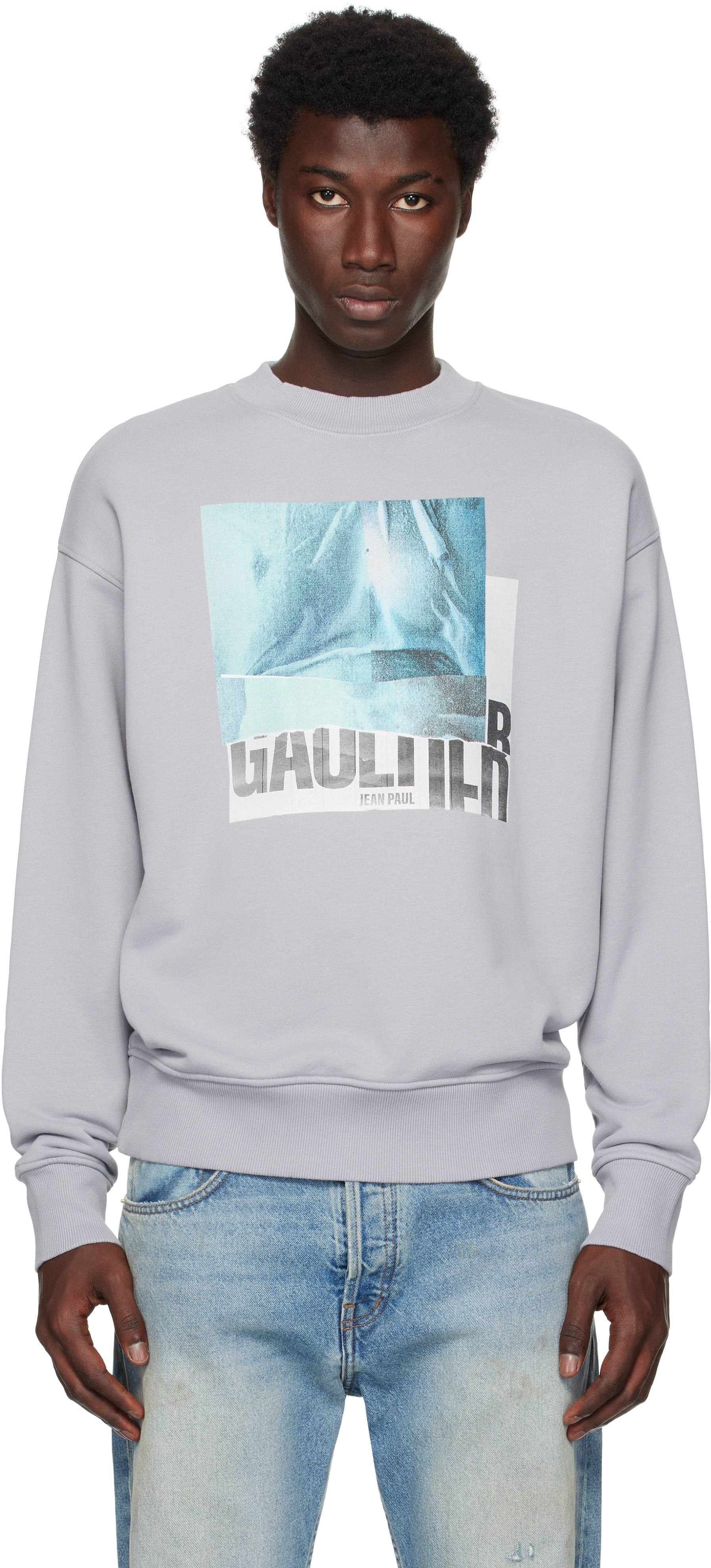 Jean Paul Gaultier: Gray Printed Water Sweatshirt | SSENSE