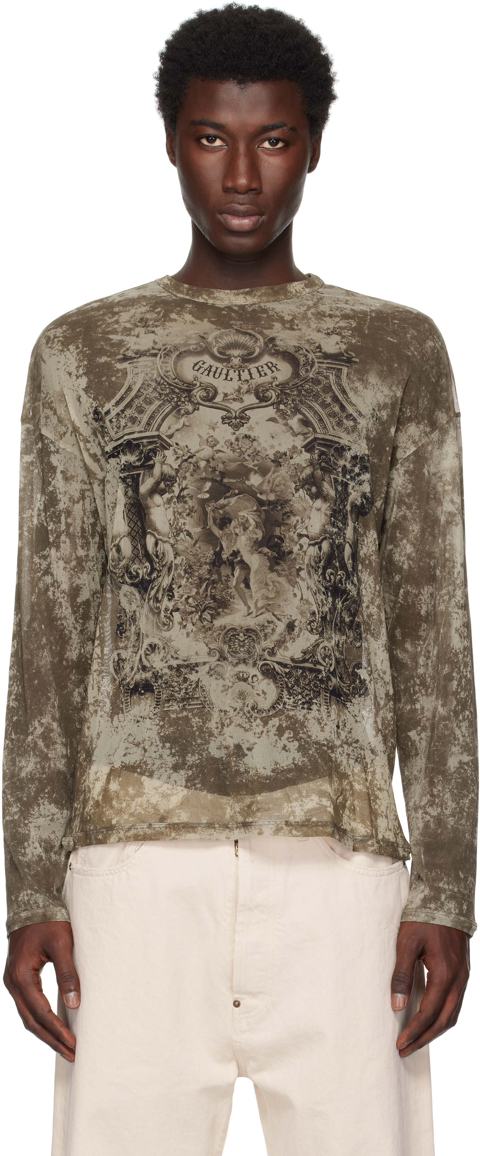 トップス jean paul gaultier Jean Paul Gaultier: Beige 'The Oversized Médallion' Top | SSENSE