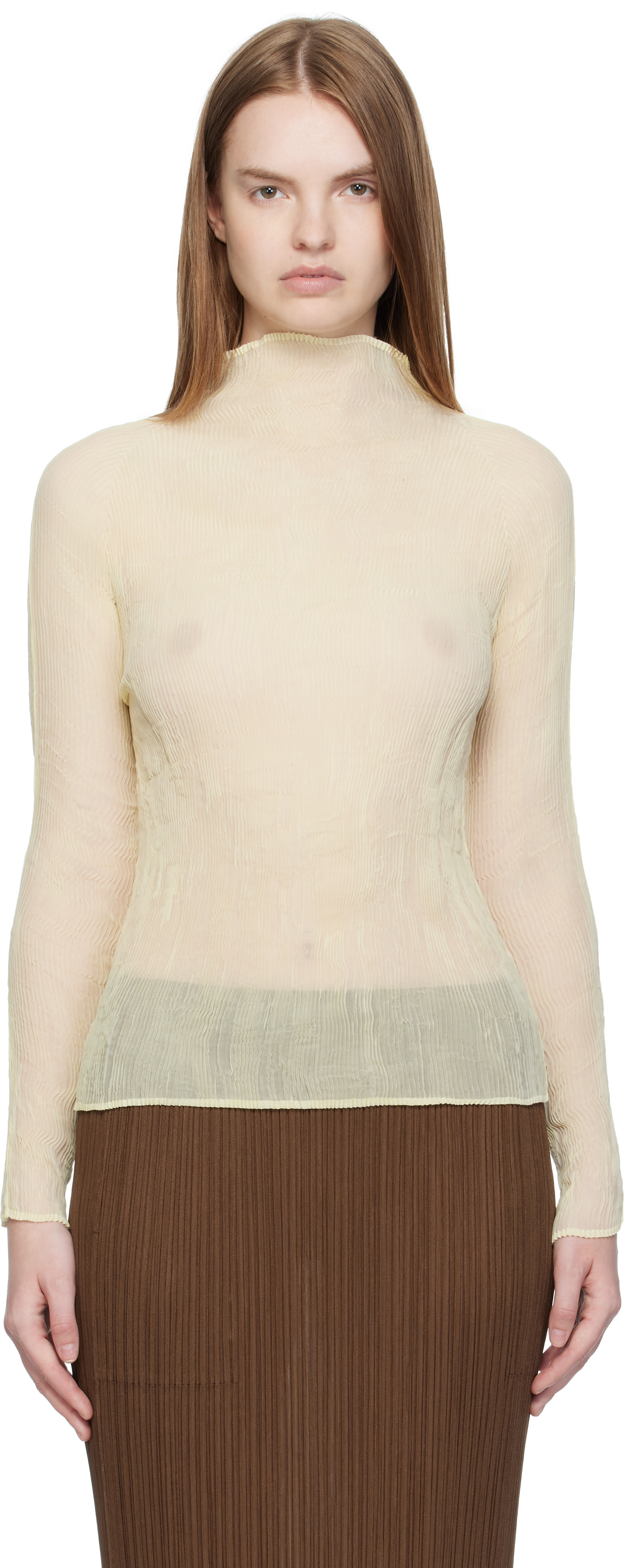 ISSEY MIYAKE シフォンジップ　白 Issey Miyake Chiffon Twist Plissé Shirt | Saks Fifth Avenue