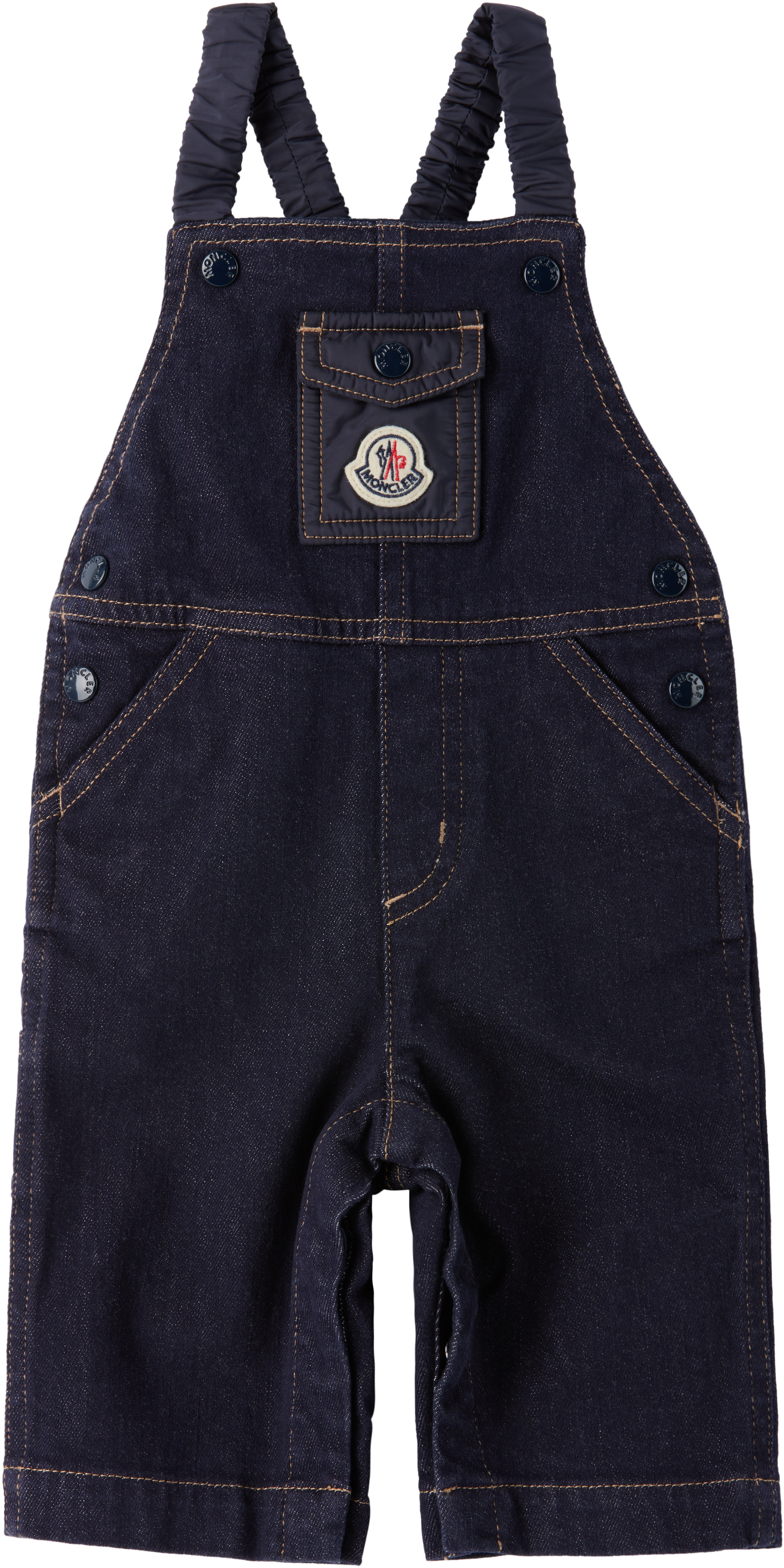 Moncler Enfant: Baby Navy Cotton Denim Overalls | SSENSE