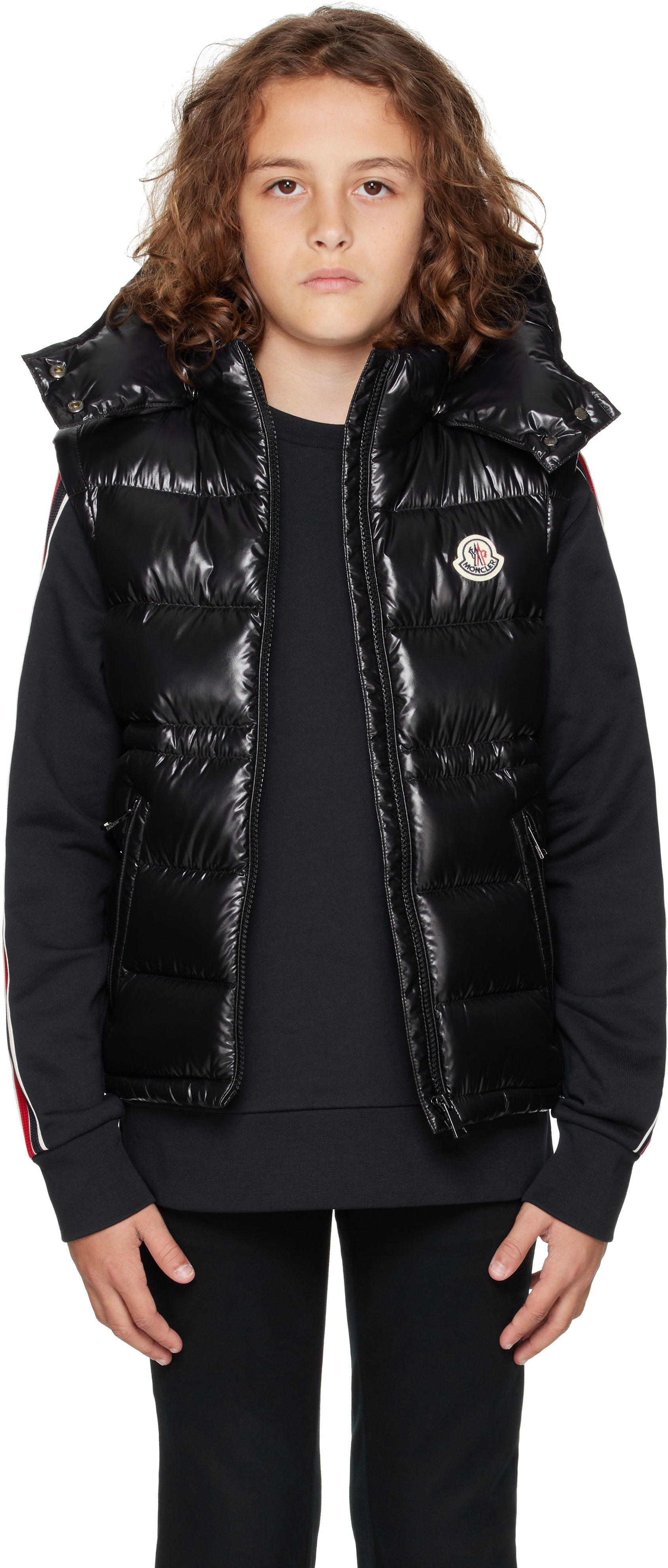Moncler Enfant: Big Kids Black Ania Hooded Down Vest | SSENSE Canada